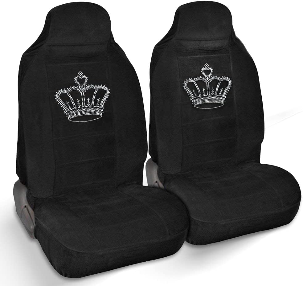 CarsCover King Crown Crystal Diamond Bling Rhinestone Black Car SUV Truck High Back Seat Covers