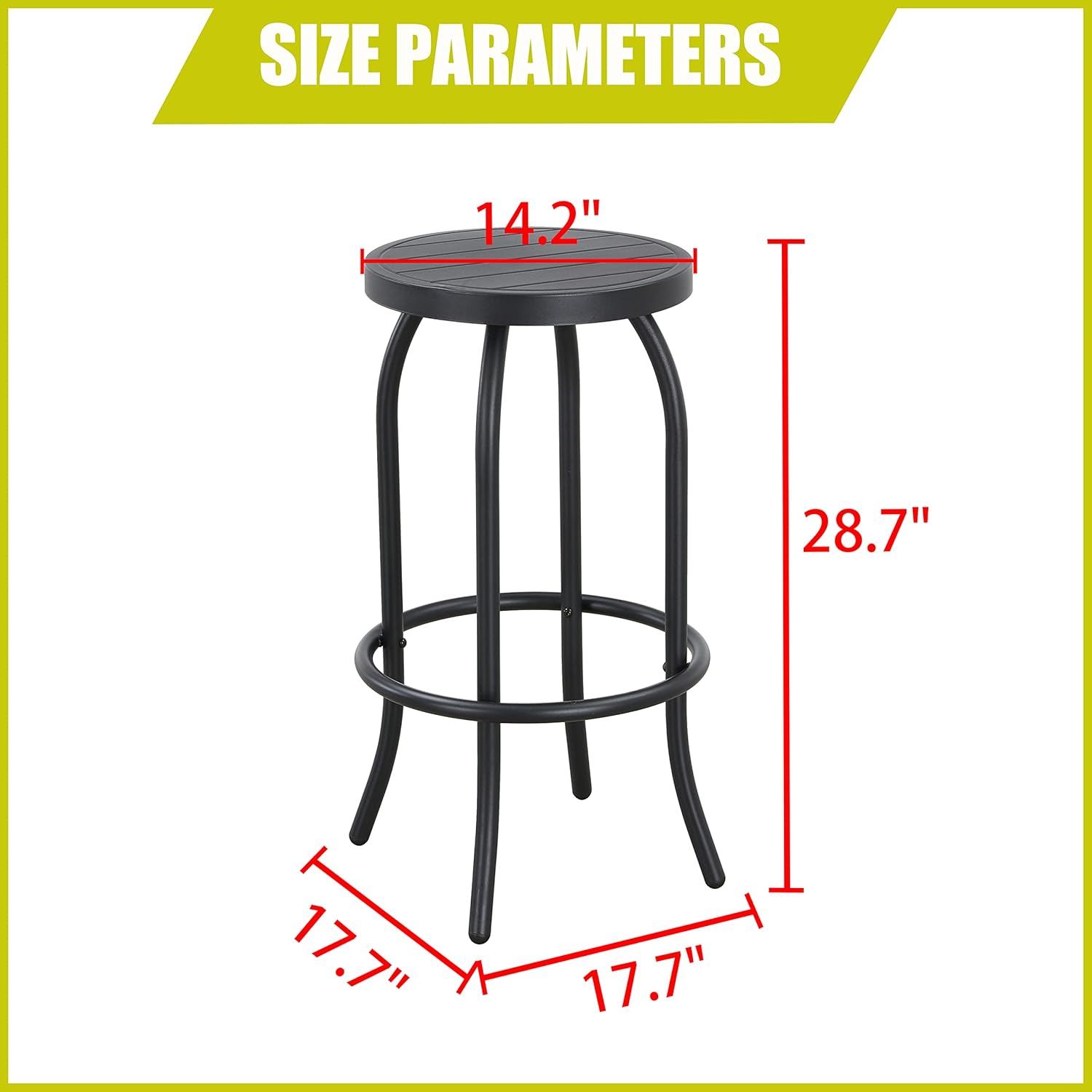 LOKATSE HOME Outdoor Patio Bar Height Stool Bistro Chair Counter Footrest, Set of 2, Black
