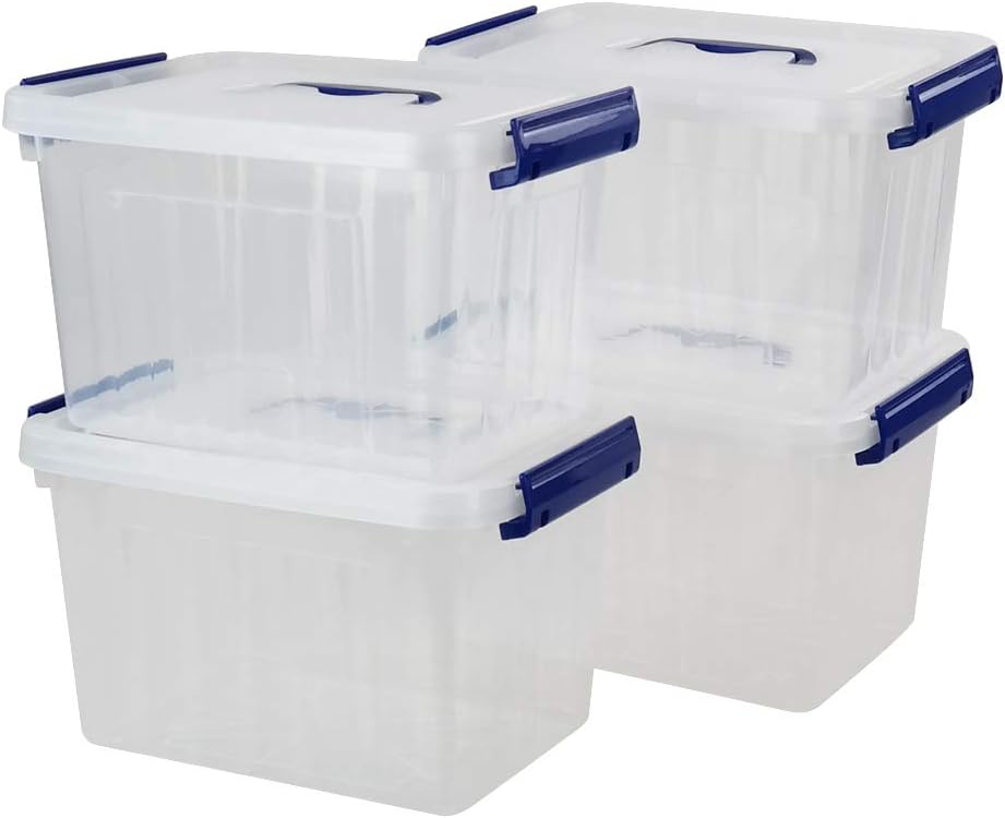 Farmoon Clear Storage Bin, Plastic Stackable Box/Container with Lid and Black Handle, 3 Packs