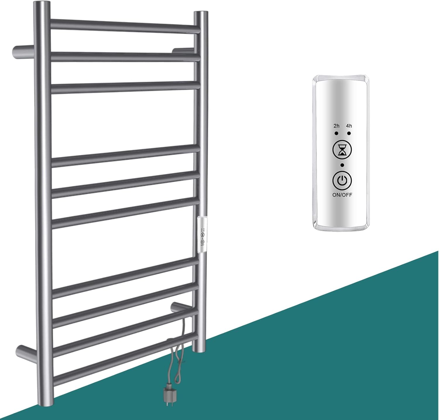 Flains Towel Warmer，Heated Towel Rack with Timer for Bathroom， Hot Towel Warmer Hardwired and Plug in Options/Stainless Steel Rack/10 Bar