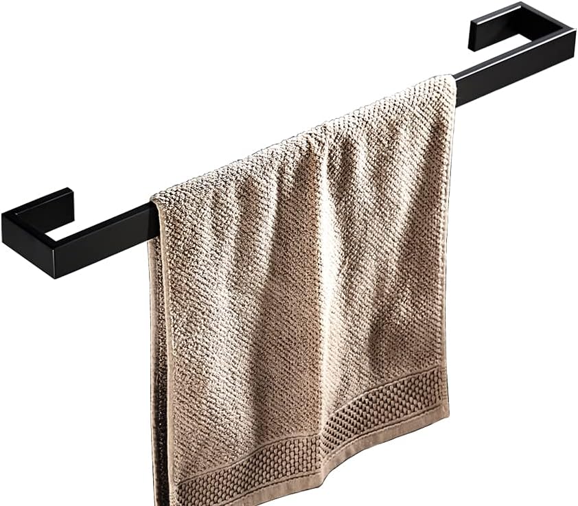 YJ YANJUN Matte Black Towel Bar - Modern Stainless Steel Bathroom Towel Holder 24 Inch , Square Towel Rack Wall Mounted