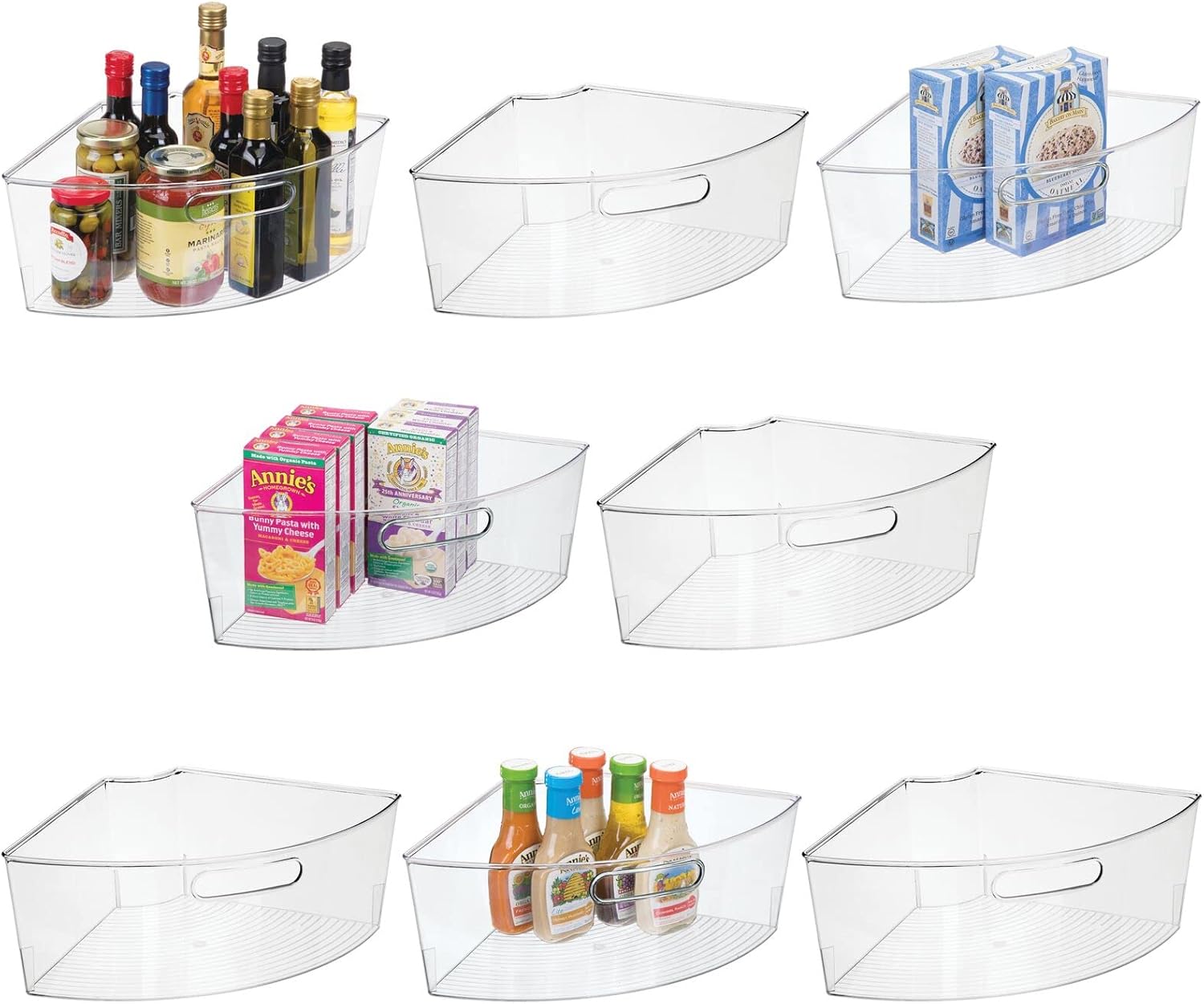 mDesign Deep Plastic Kitchen Cabinet Lazy Susan Storage Organizer Bin with Front Handle - Small Pie-Shaped 1/4 Wedge, 4