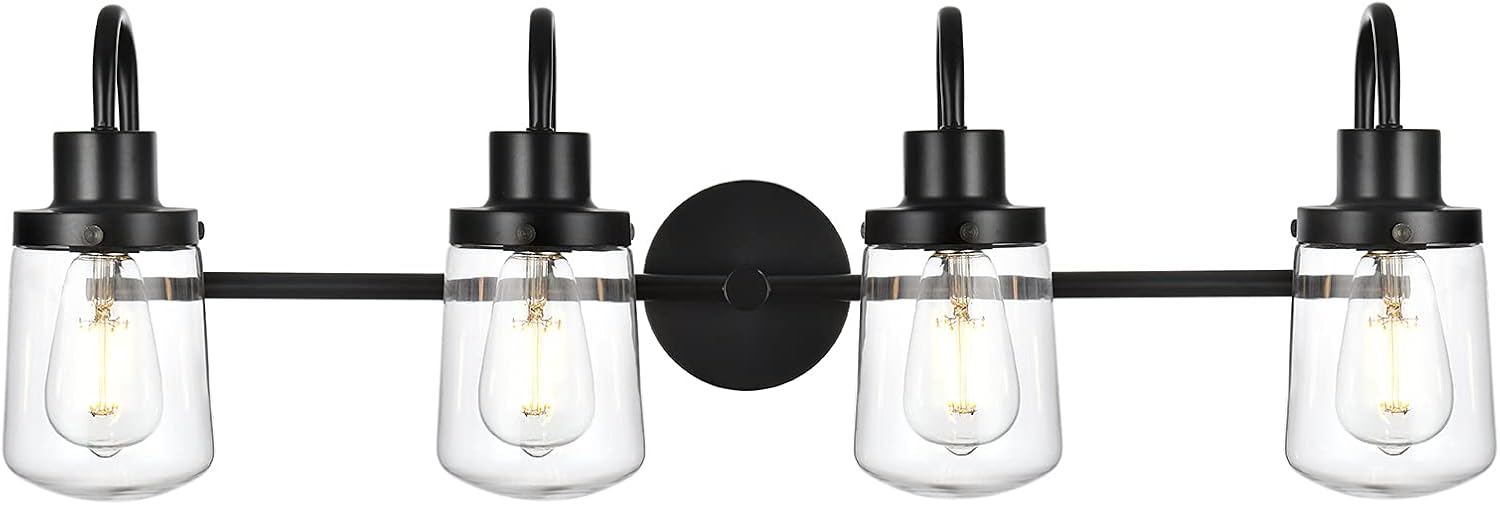 YAOHONG 4-Light Bathroom Vanity Light Fixtures, Vintage Indoor Wall lamp in Black with Clear Glass Shades, Industrial Wall Light Sconces for Hallway Kitchen Living Room