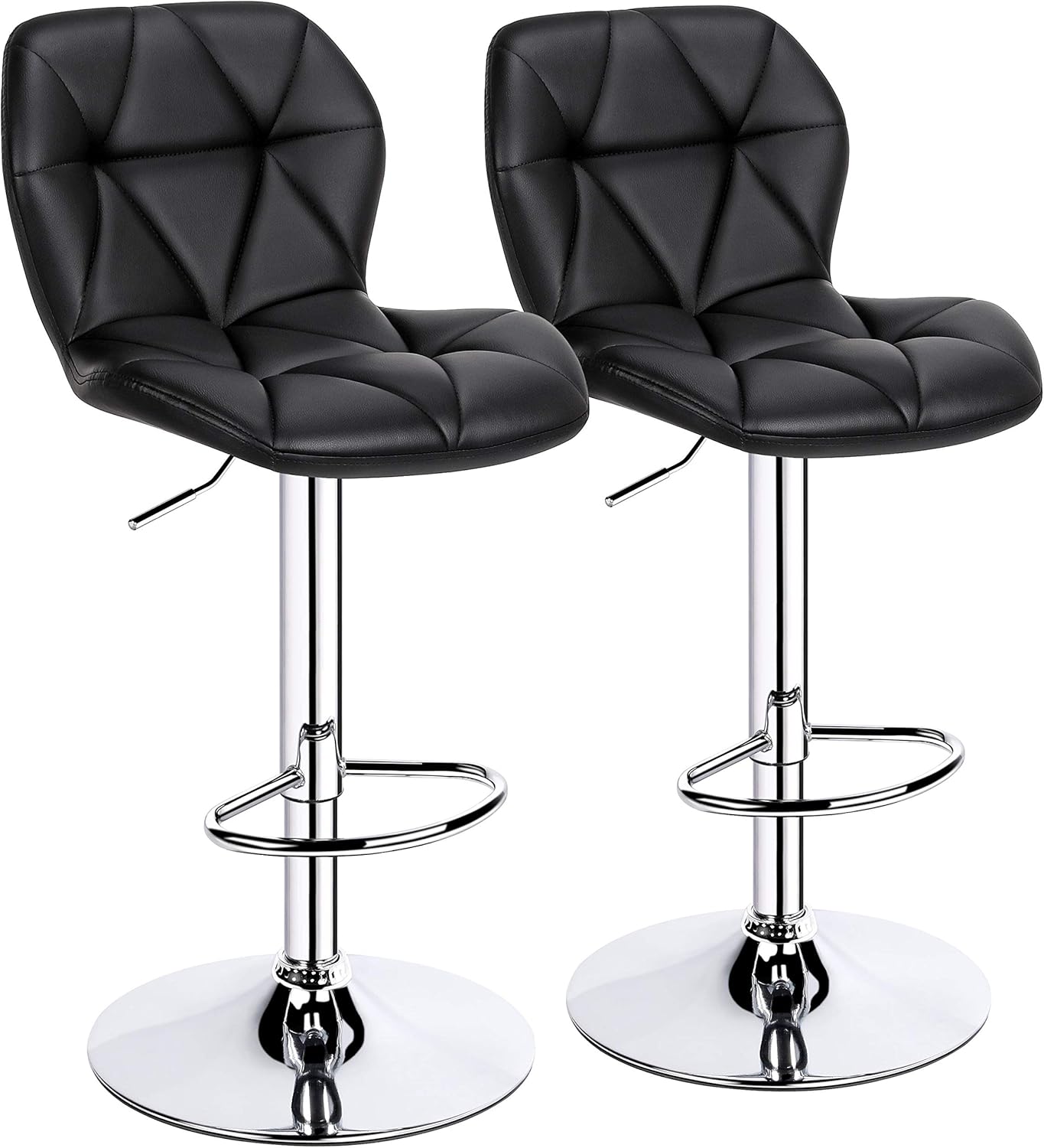Yaheetech Height Adjustable Swivel Bar Stools Modern PU Leather Counter Stool bar Chairs with Backrest Set of 2 - Black