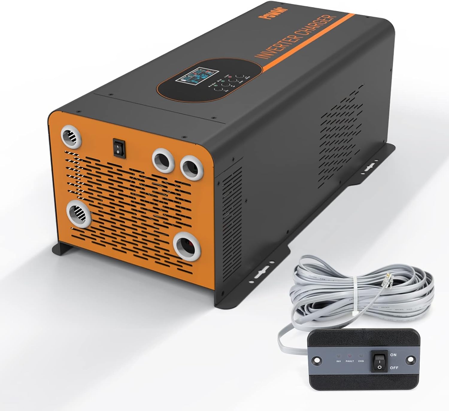 PowMr 2000W Hybrid Inverter Pure Sine Wave Inverter Output 12VDC~110V AC Low Frequency Inverter Home Solar Inverter with LCD Display with 12V Lead-Acid and Lithium Battery