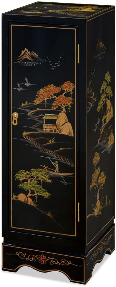 ChinaFurnitureOnline Black Lacquer Chinoiserie Chinese Pedestal Cabinet