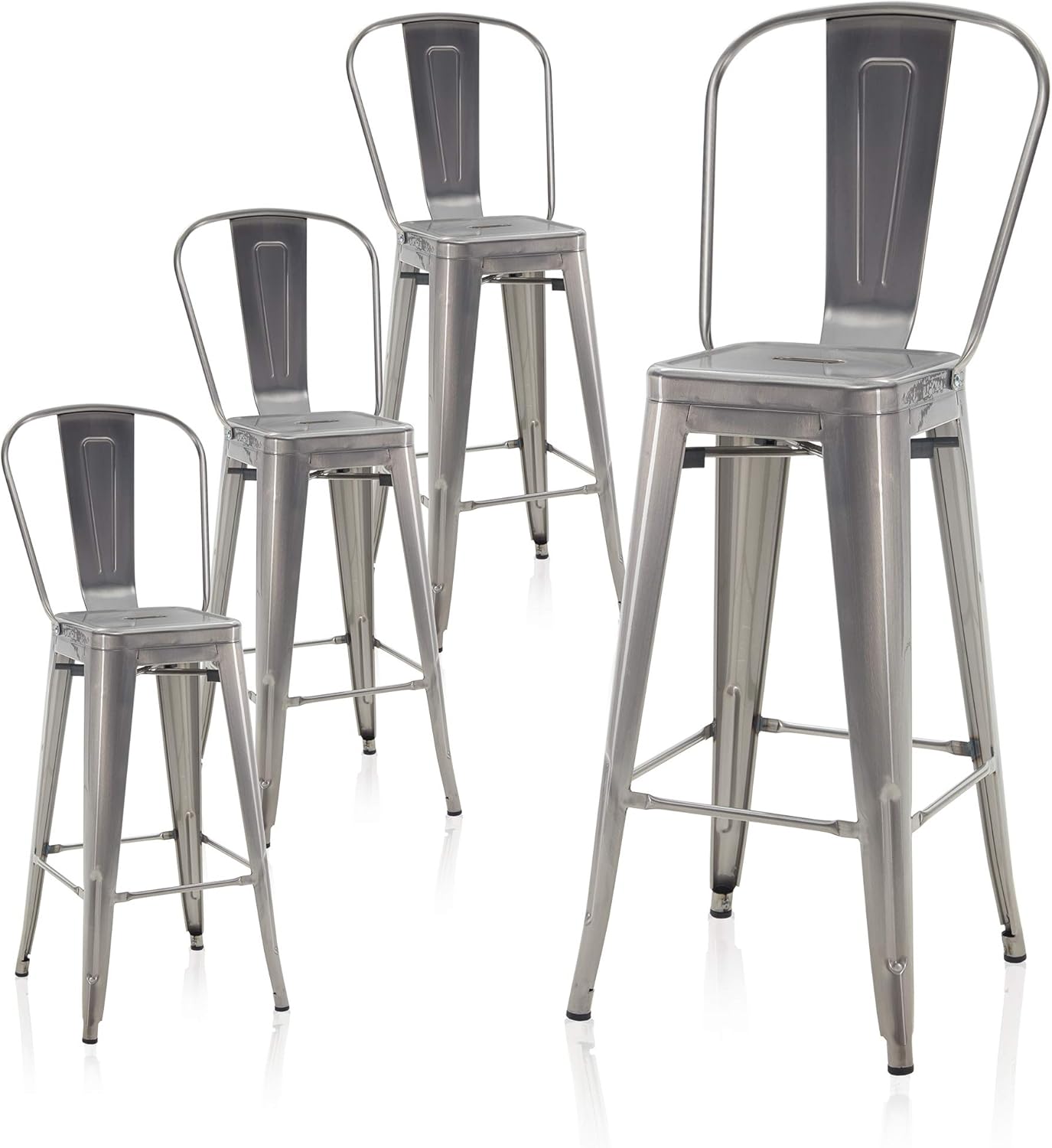 BELLEZE 24 Inch Modern Stackable Metal Bar Stools with Wood Seat, Indoor Outdoor Restaurant Patio Kitchen Dining, Antique Farmhouse Vintage Industrial Steel Metal [Set of 4] - Wyatt (Black)