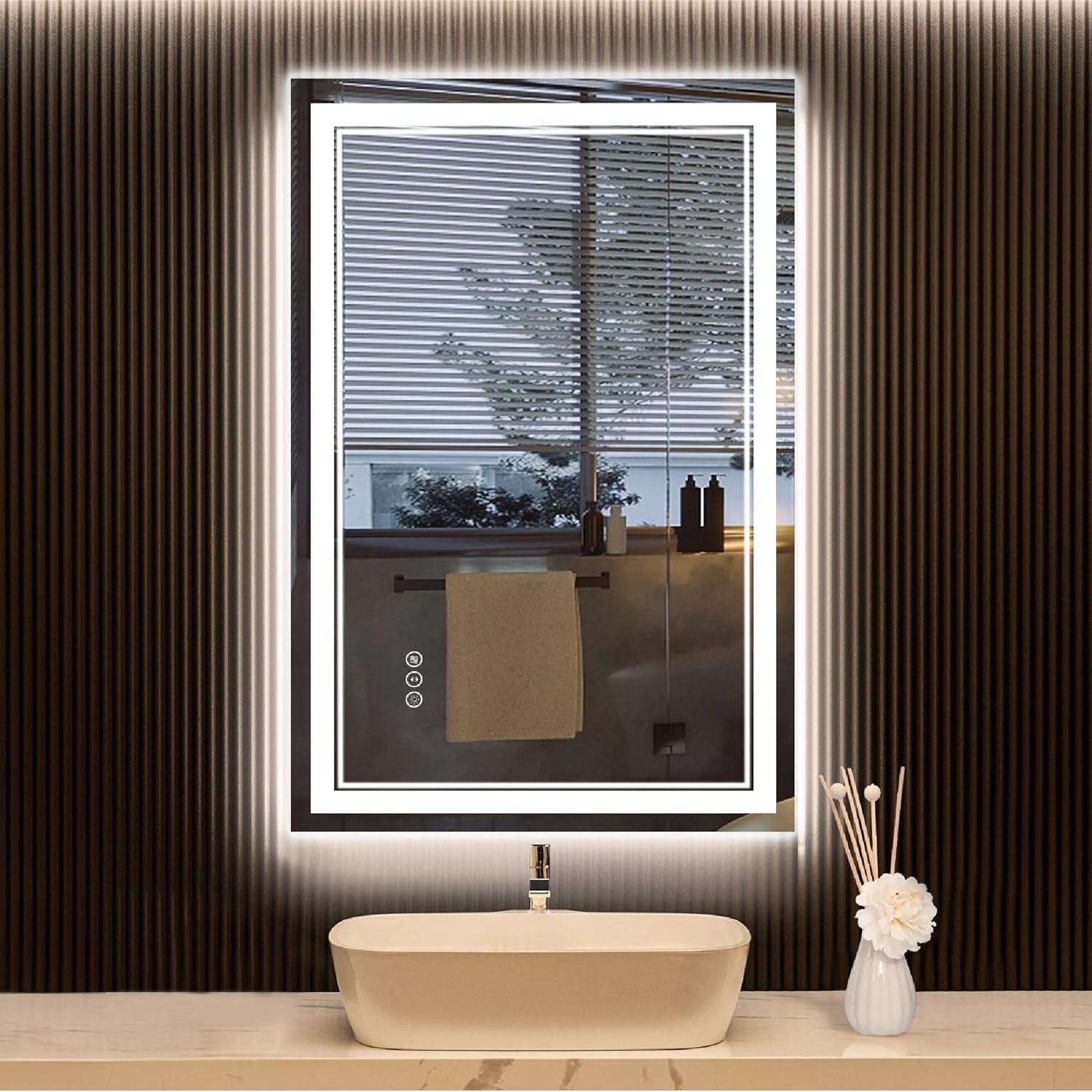 LED Bathroom Mirror with Lights,Awandee Vanity Mirror for Bathroom,20 x 28 Inch Large LED Mirror for Bathroom with Backlit + Front Lighted Double Lights Strip,Anti-Fog,Dimmable Lighting