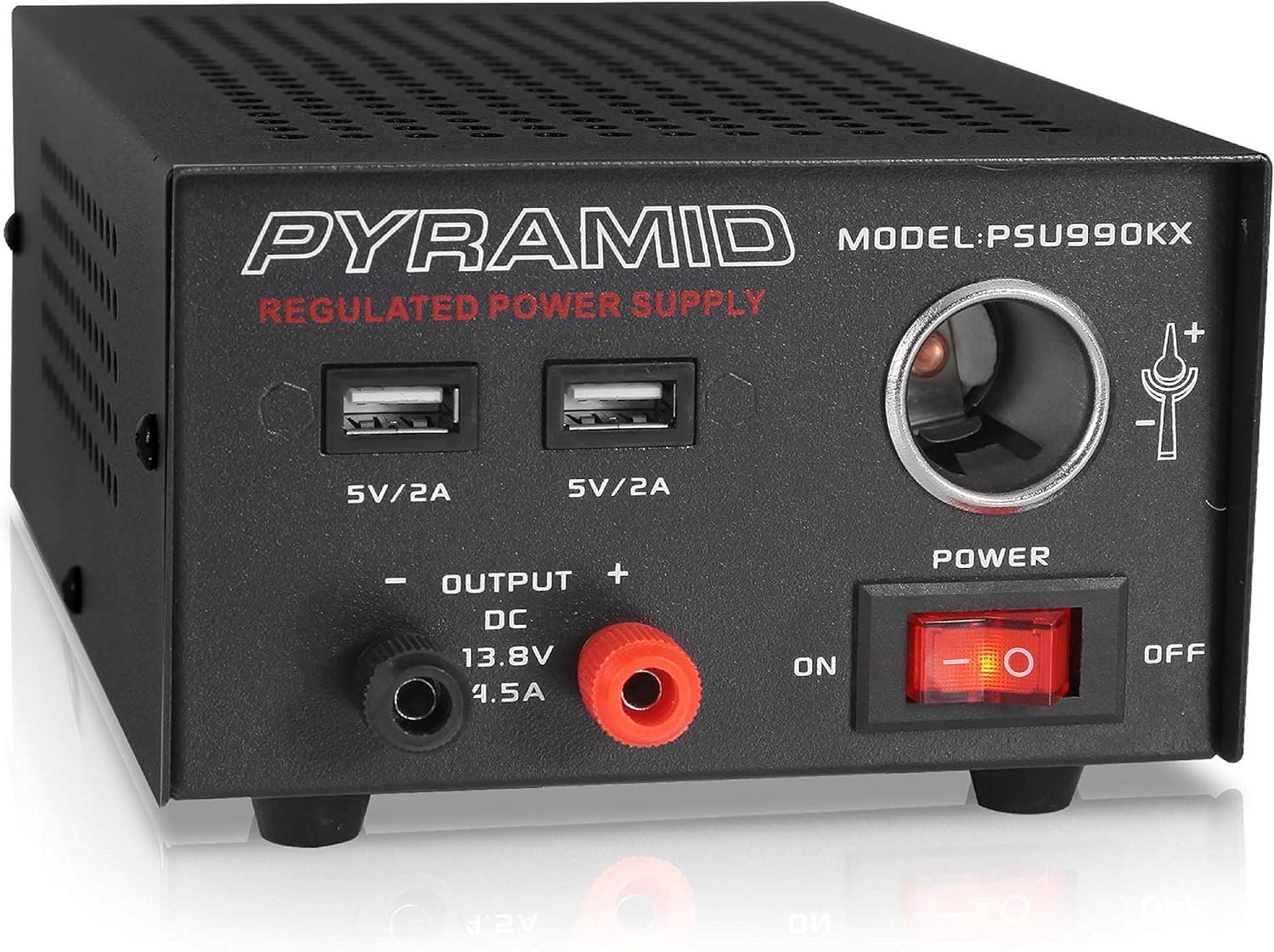 Universal Compact Bench Power Supply - 7 Amp Regulated Home Lab Benchtop AC-DC Converter Power Supply for CB Radio, HAM w/ 13.8 Volt DC 120V AC Supply, Dual USB, Cigarette Lighter - Pyramid PSU990KX Pack of 2