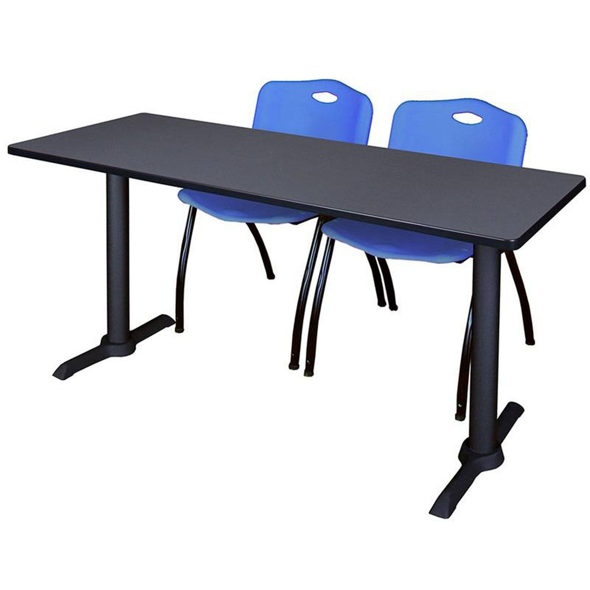 Cain 60x22 x 24x22 Training Table- Grey u0026 2 &M& Stack Chairs- Blue