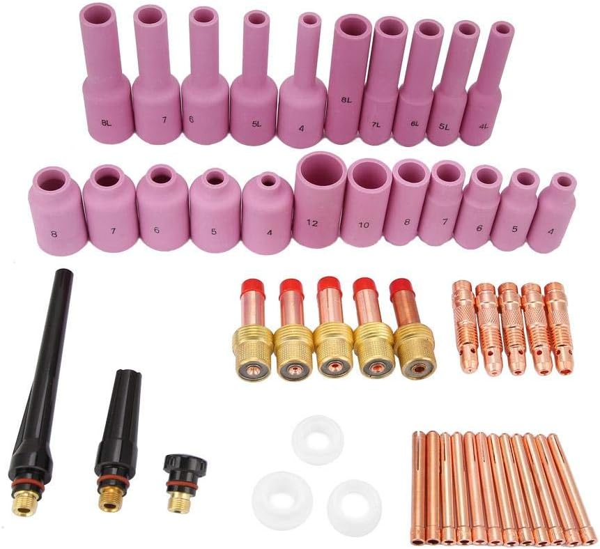 FTVOGUE 50Pcs TIG Gas Lens Collet Body Kit, TIG Welding Torch Consumables Accessories for WP-17/18/26 Series