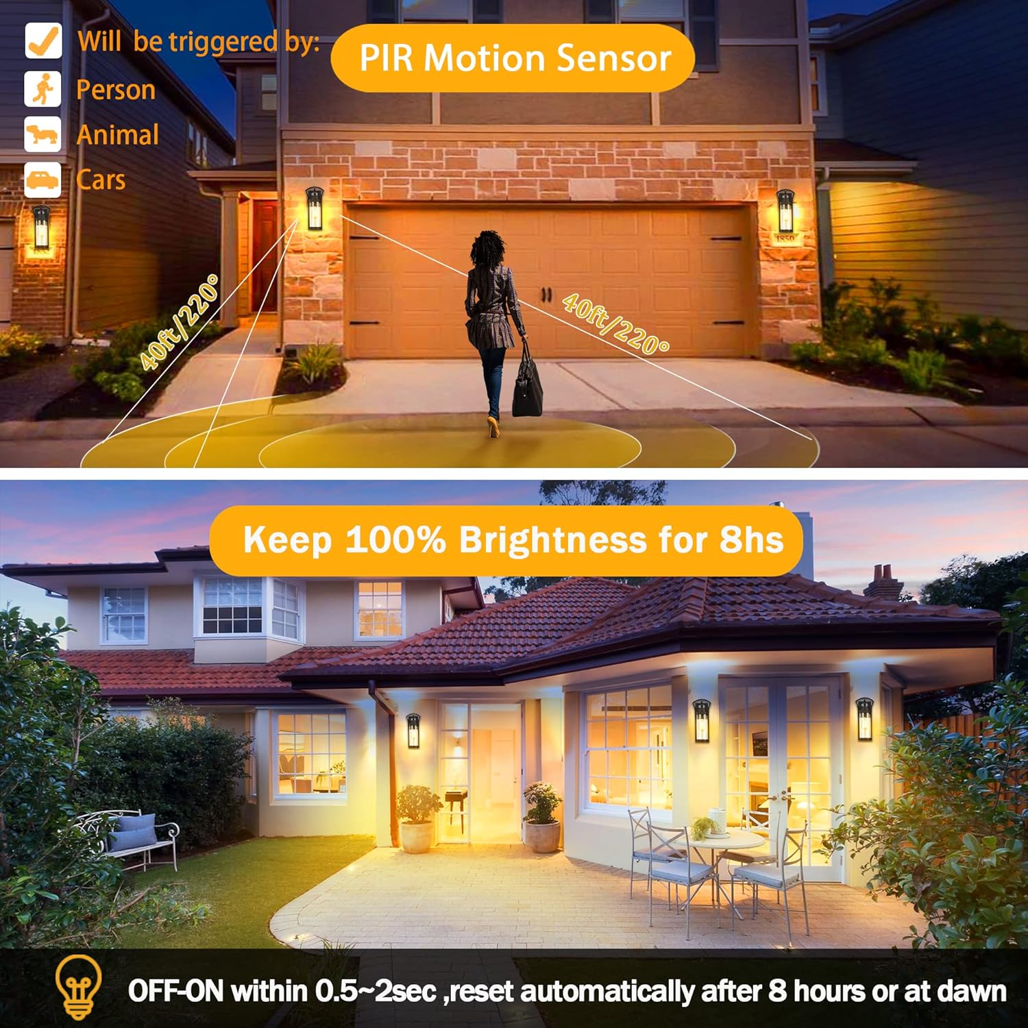 PTRWOROA Dusk to Dawn Motion Sensor Outdoor Porch Light Fixtures Wall Mount Black Modern Exterior Wall Sconce Lantern Lighting for Garage Patio Entryway Doorway