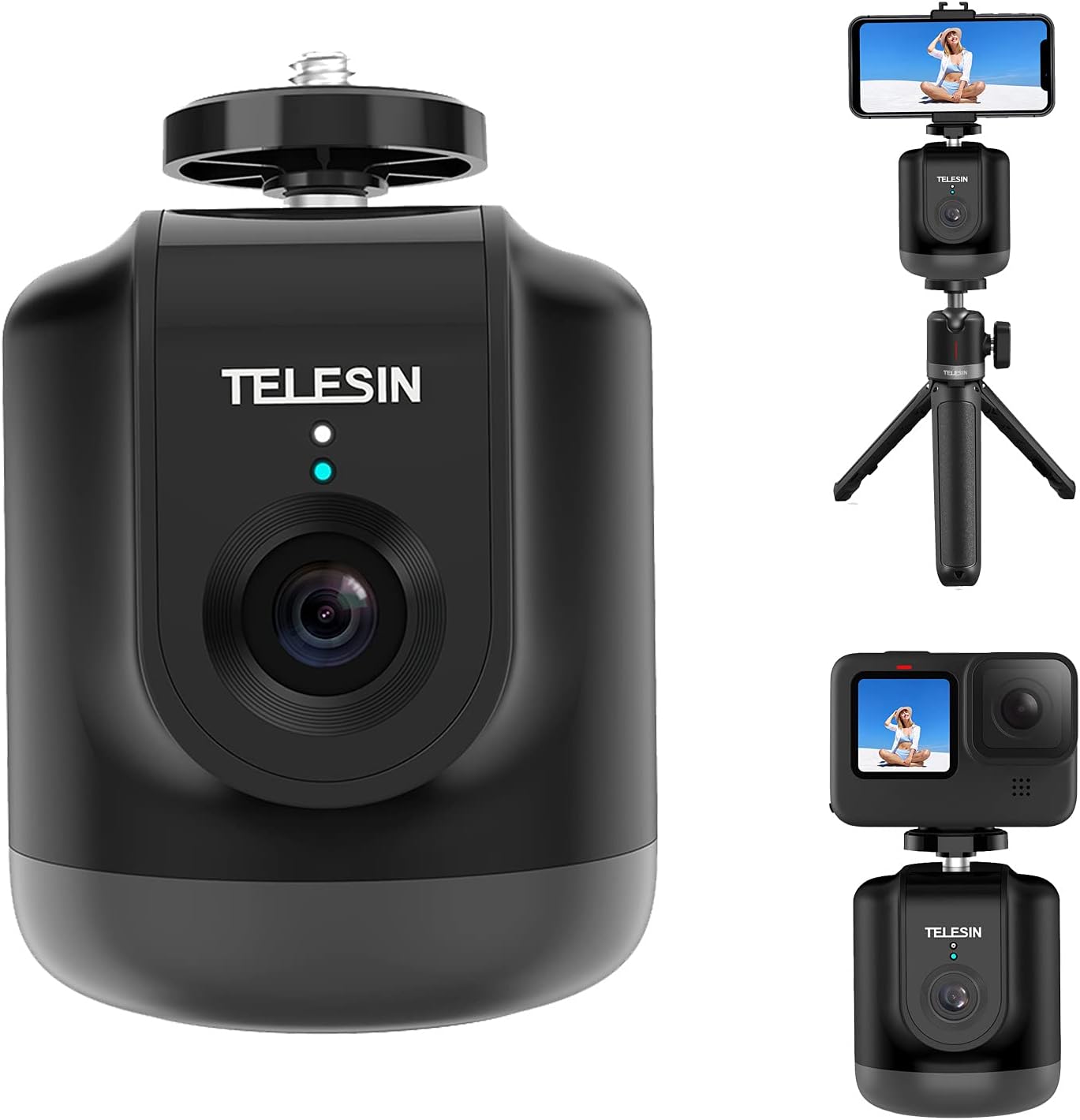 Auto Tracking Tripod with Remote, TELESIN Smart Selfie Stick 360 Rotation Fast Face & Object Tracking Cameraman Robot Mount Holder for Phone and Camera Video Vlog Live Streaming Meeting Pack of 2