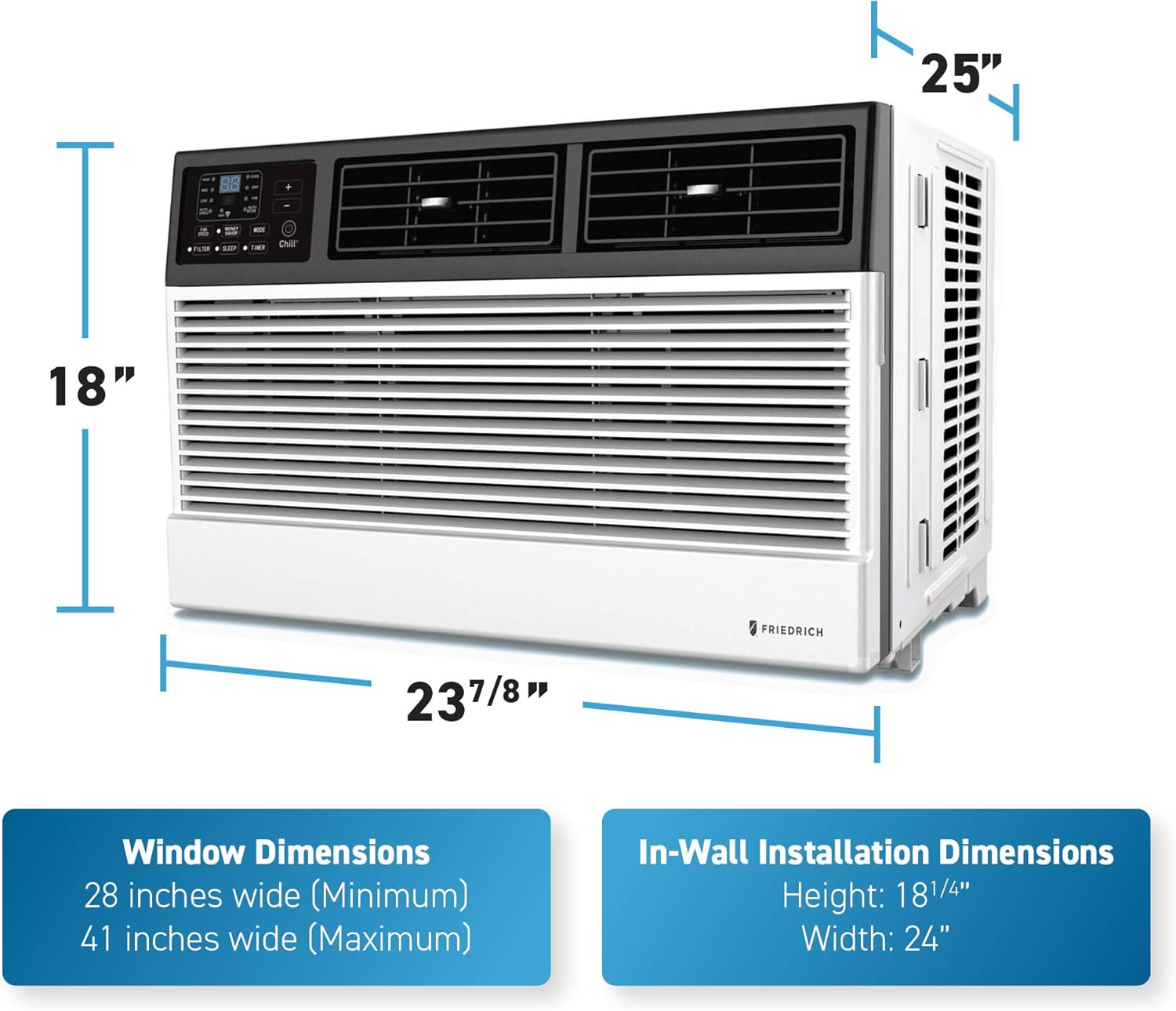 Friedrich CCW18B30A Chill Premier Smart Air Conditioner Wall & Window Unit, WiFi Mobile Control, White, Cooling Capacity (18,000 BTU)