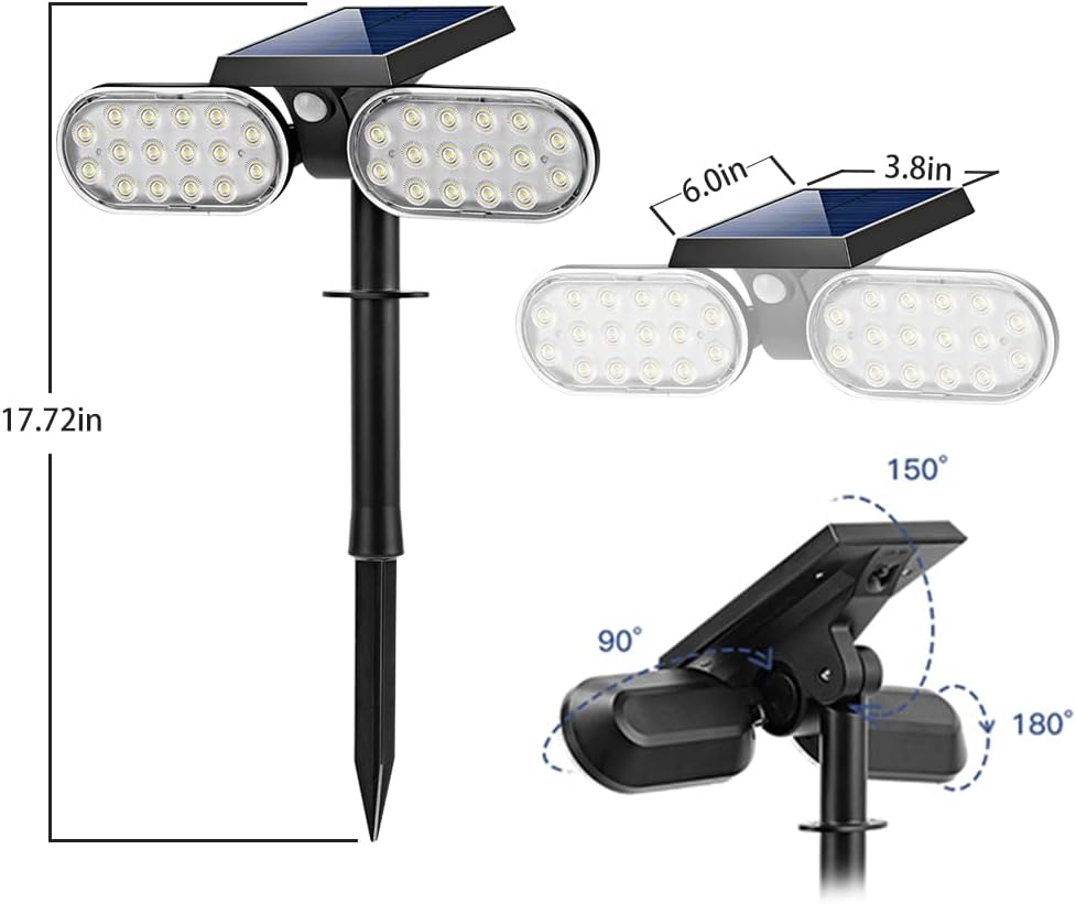 Led Solar Spot Lights Outdoor Waterproof Landscape Lighting & Accessories, Adjustable Landscape Spotlights Head, Solar Powered Light Dark Sensing Auto On/Off, Solar Garden Light for Yard Porch 2 Pack