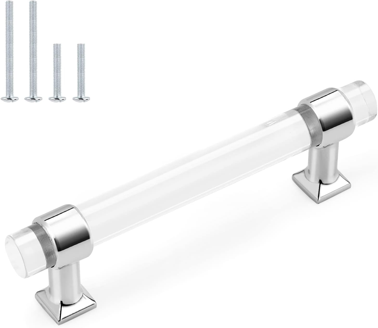 10 Pack Probrico Zinc Alloy with Clear Acrylic Cabinet Handles 4 Inch Hole Center Drawer Pulls Modern Polished Chrome Cabinet Pulls for Kirtchen and Bathroom Cabinets Pack of 2