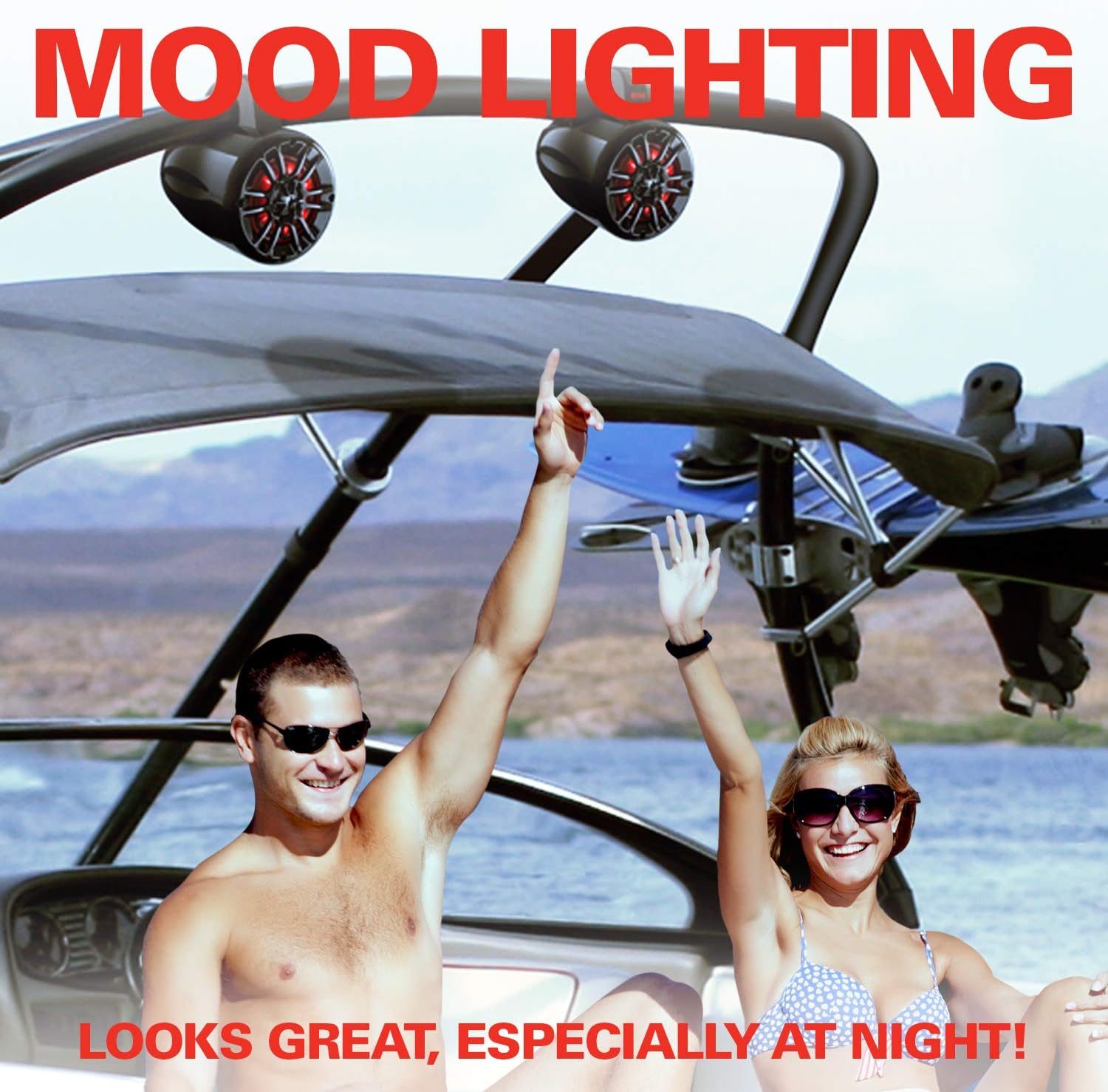 BOSS Audio Systems MRWT40RGB Marine Waketower Speaker System - 400 Watts of Power Per Pair, 200 Watts Each, 4 Inch, Full Range, 2 Way, RGB Led Illumination, Marine Grade, Weatherproof, Sold In Pairs