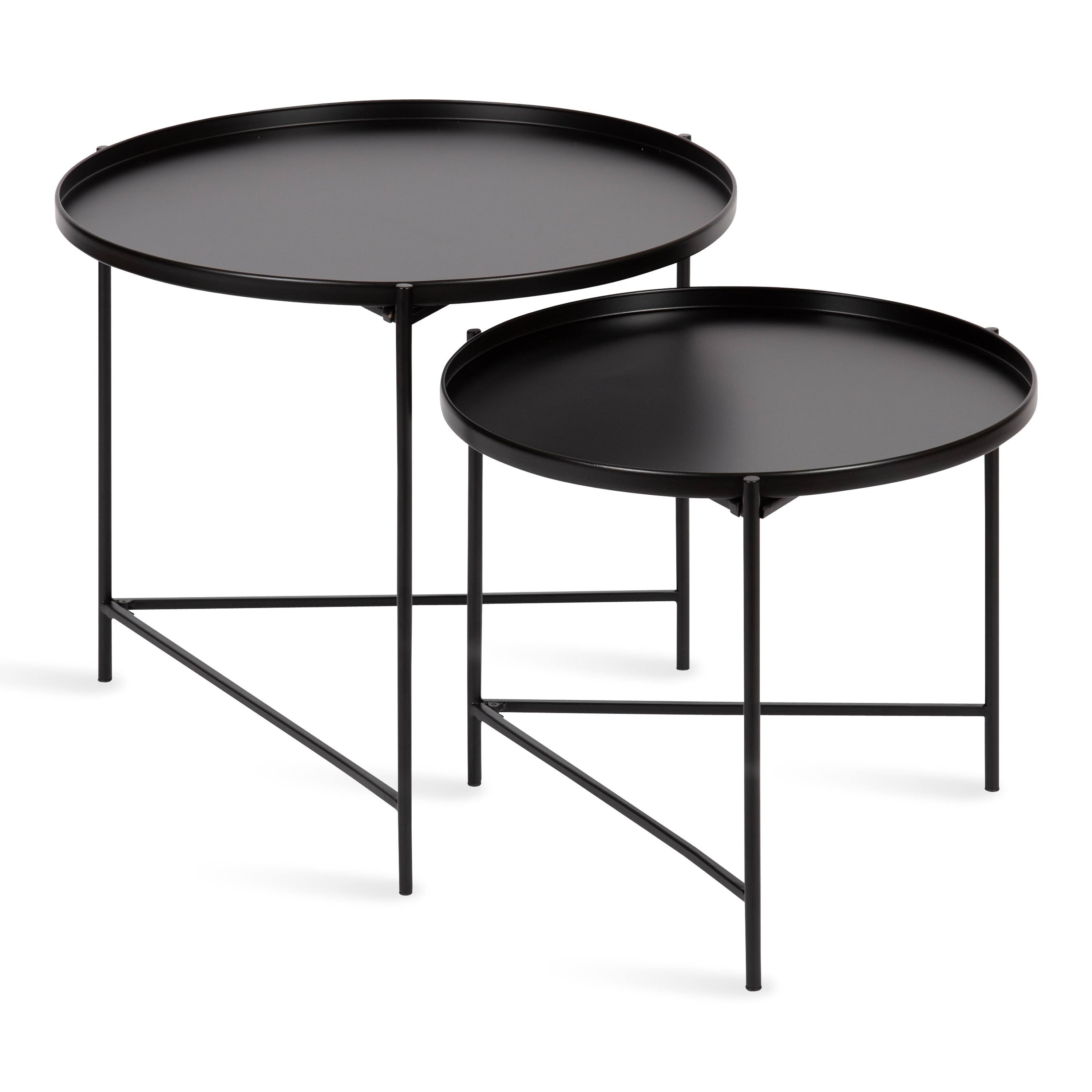 Kate and Laurel Ulani Modern Nesting Coffee Table, Set of 2, Black, Sophisticated Coffee Table Set for Storage and Display