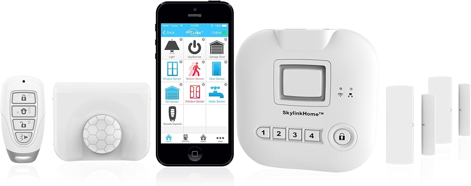 SKYLINK SK-250 Deluxe Connected Wireless Security Alarm Automation System with Camera Compatible with iOS, Android, Echo Alexa, Google Home and IFTTT and No Monthly Fees, 1 Count (Pack of 1), White