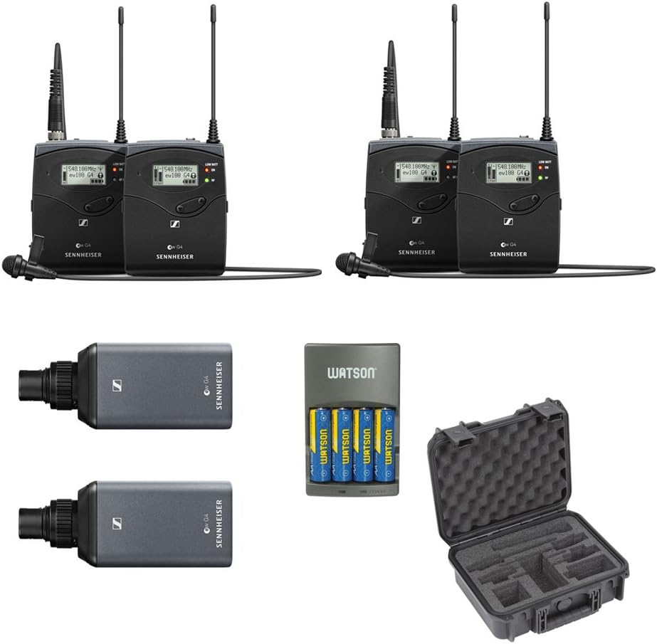 Sennheiser ew 100 ENG G4 Wireless Microphone Combo System A: 516 to 558 MHz (2-Pack) with iSeries Waterproof Case for 2 Sennheiser ENG Systems & 4-Hour Rapid Charger Kit