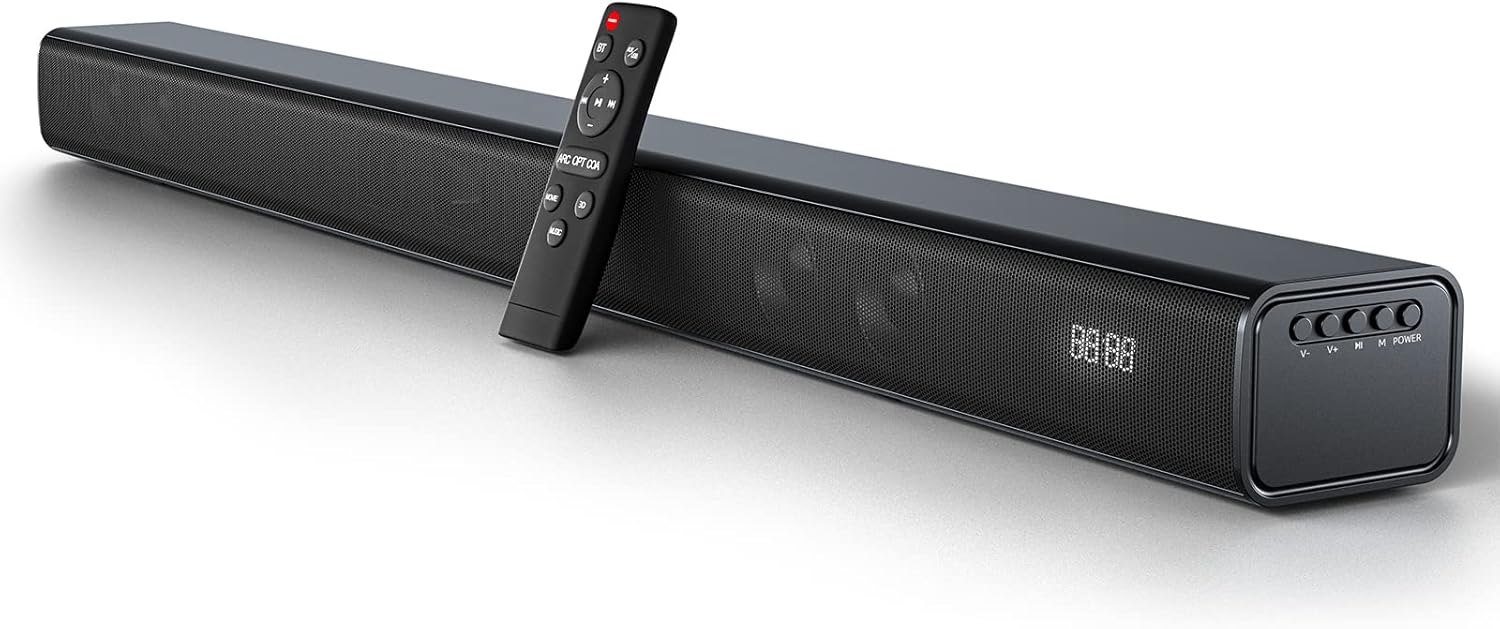 Soundbar 32 Inch, Miuscall-C Sound Bar Built-in 4 Speakers and 2 Bass Tubes, Soundbar for TV with 3 Equalizer Modes, HDMI, Remote Control, 5.0 Bluetooth Soundbar Built-in DSP for Phone, PC, Projector Pack of 2