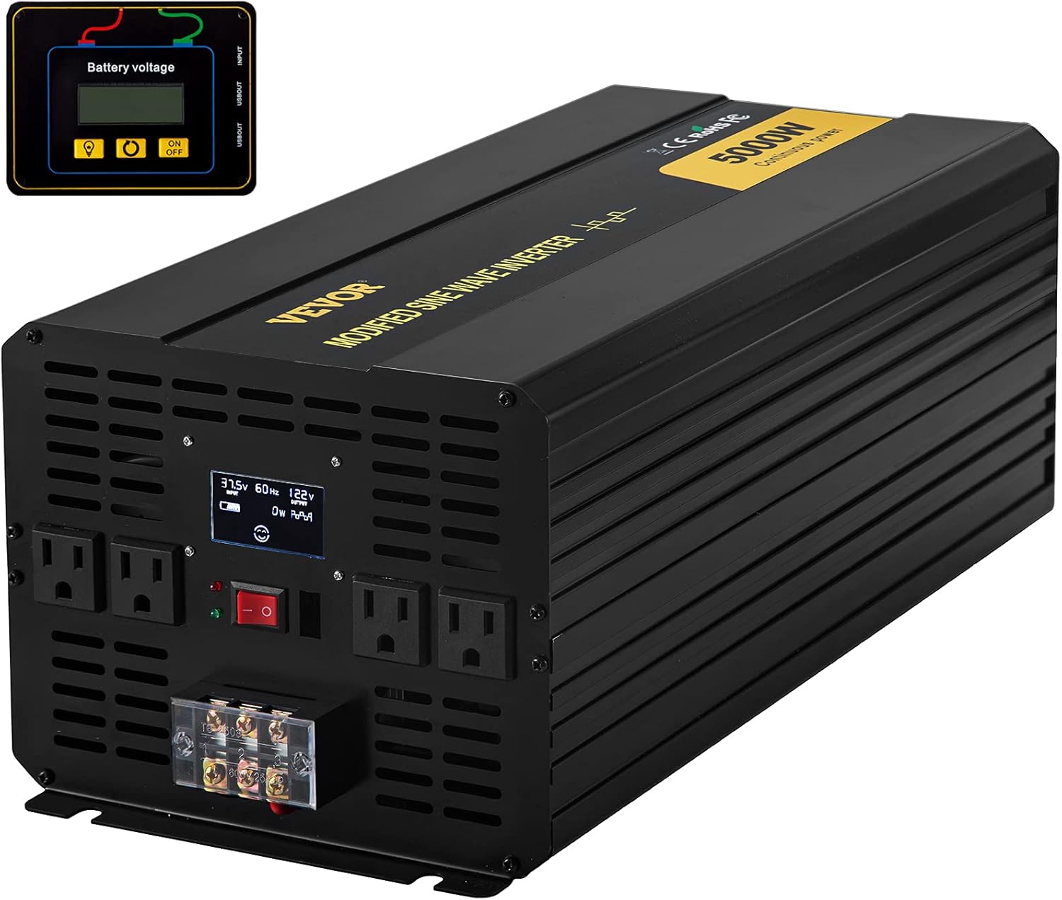 VEVOR Power Inverter, 5000W Modified Sine Wave Inverter, DC 36V to AC 120V Car Converter, with LCD Display, Remote Controller, LED Indicator, AC Outlets Inverter for Truck RV Car Boat Travel Camping