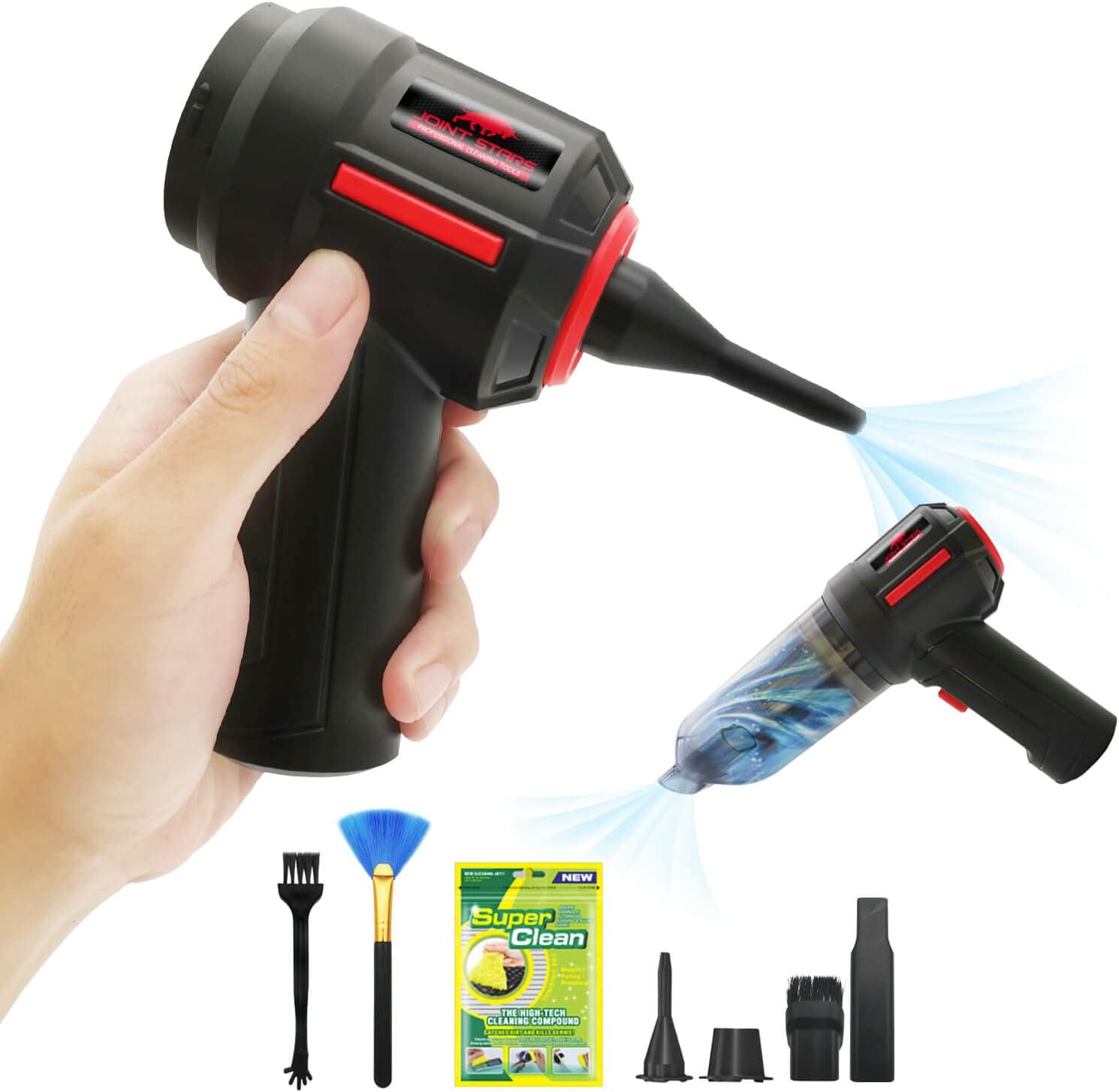 JOINT STARS Air Duster, Compressed Air Duster, Keyboard Cleaner Air Spray, Rechargeable Blower for Keyboard Cleaning, Free Computer Cleaning Kit Pack of 2