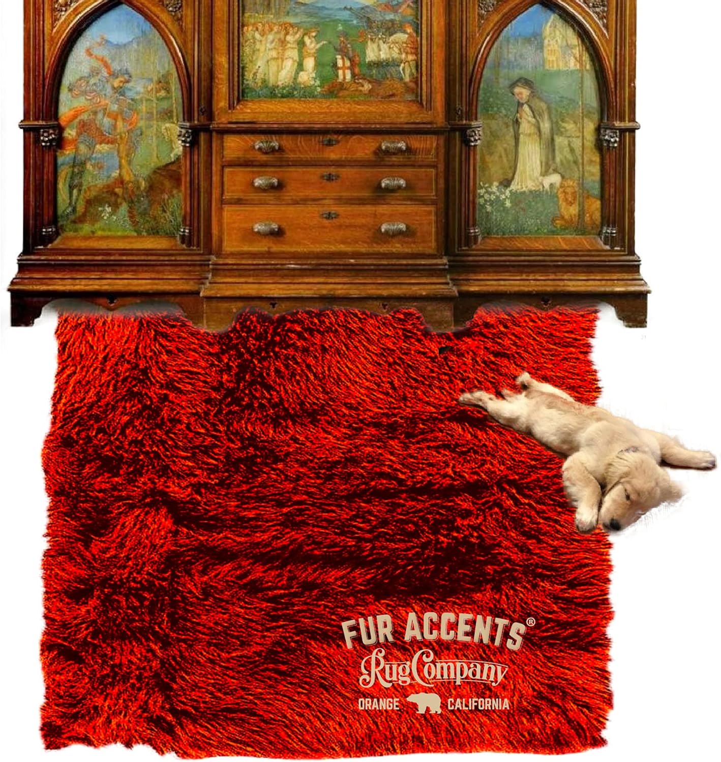 Fur Accents Faux Fur Shag Sheepskin Area Rug, Bright Red, Plush, Soft with Ultra Suede Lining, Easy Care, Made in The USA (5'x6')