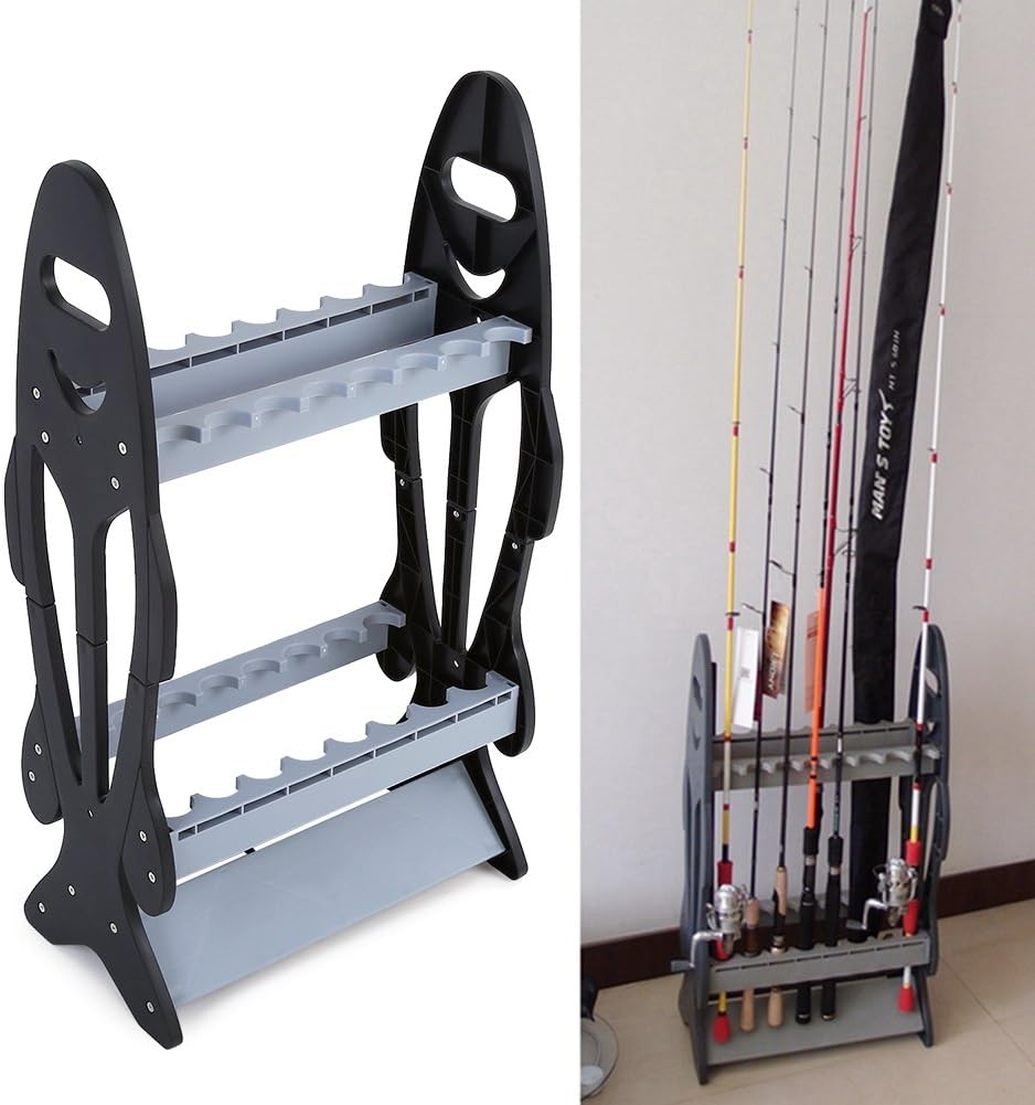 Yencoly Fishing Rod Stand Holder,Lightweight Fishing Rod Pole Holder Stand Organizer Rack for 16 Rods Fishing Rod Pole Holder Stand Organizer Rack