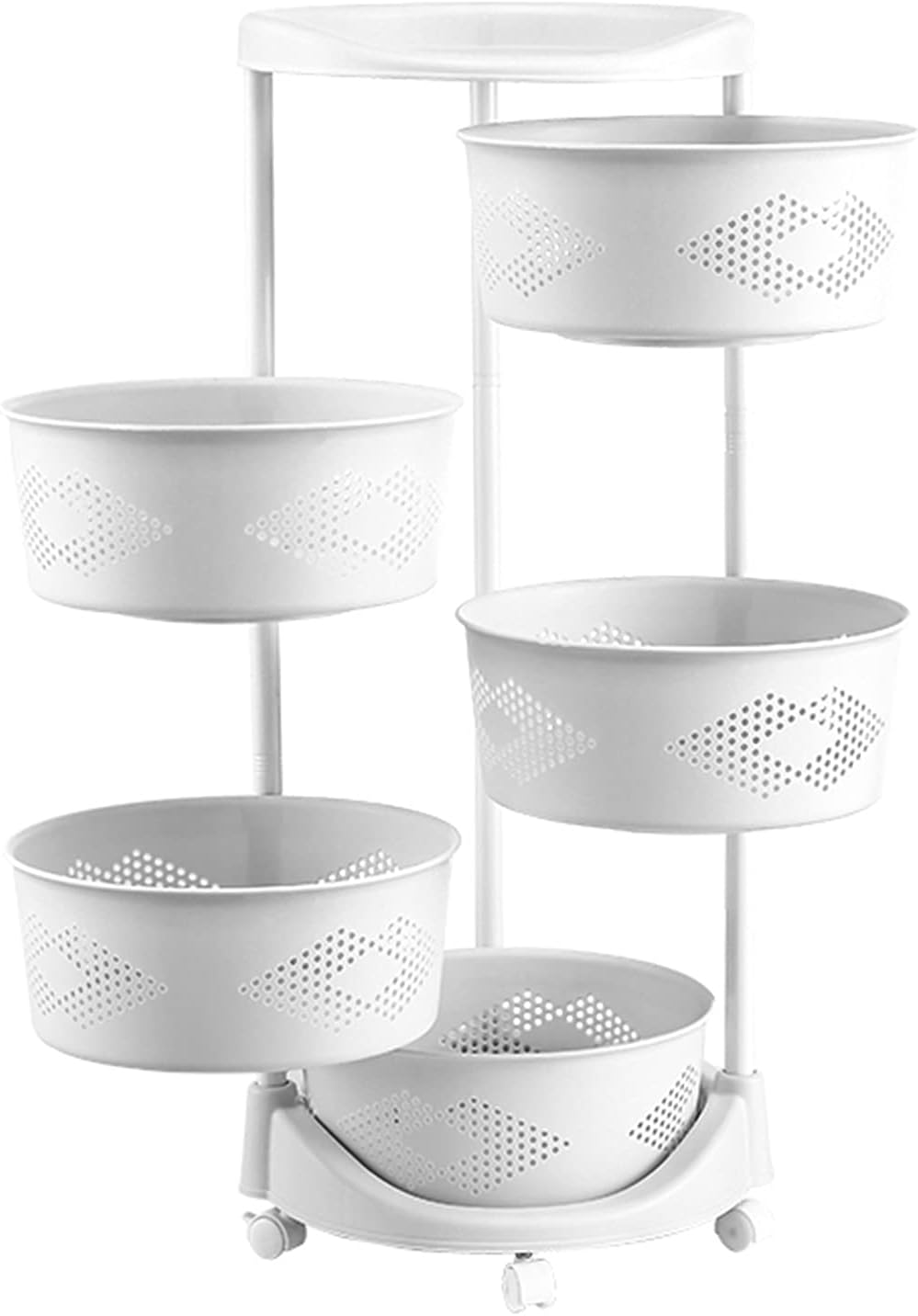 Multi-Layer Kitchen Storage Rack Rotating Vegetable Organizer with Lockable Casters Living Room Standing Rack White 5F