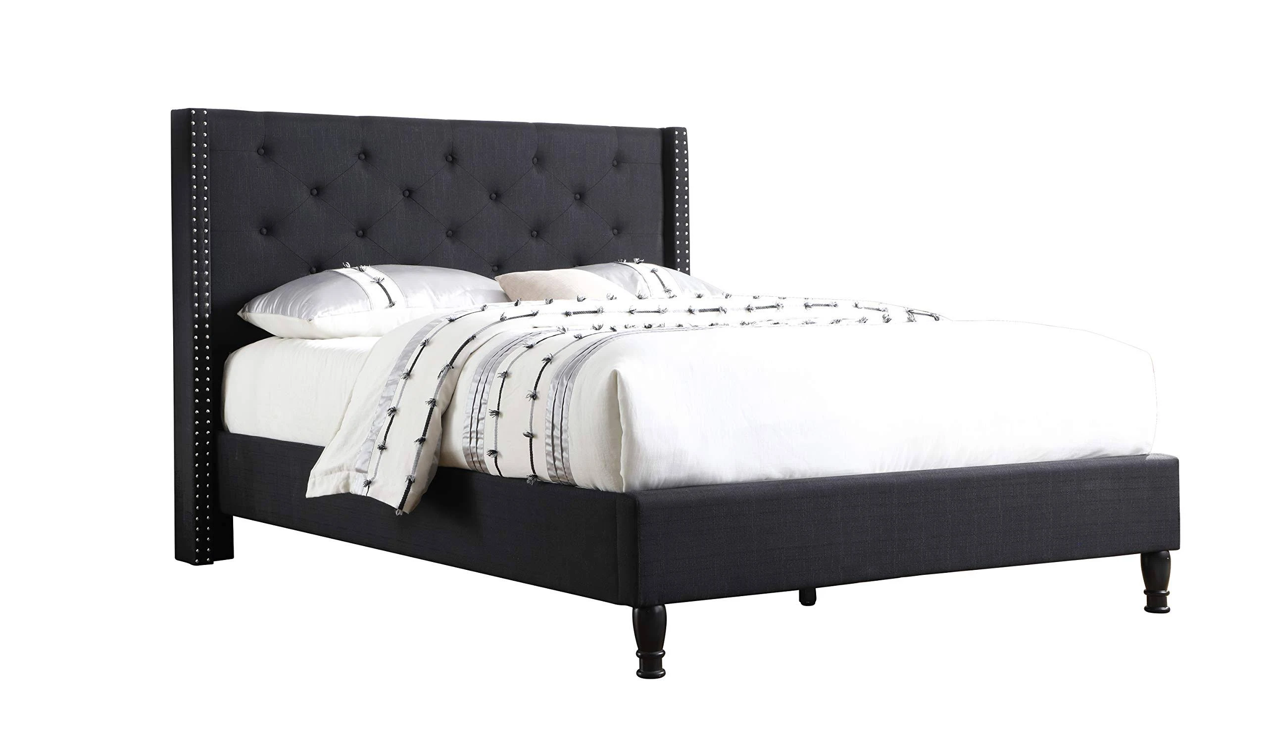 Home Life Premiere Classics Cloth Black Linen 51x22 Tall Headboard Platform Bed with Slats Queen - Complete Bed 5 Year Warranty