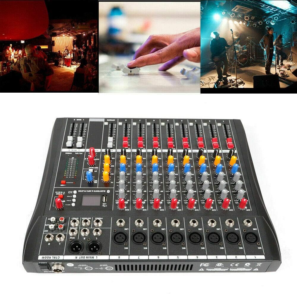 TFCFL Usb Audio Interface Professional Audio Mixer Sound Board Console Desk System Interface 8 Channel Digital USB Computer Input AC 110V 50Hz 18W Phantom Power Stereo DJ Studio Black