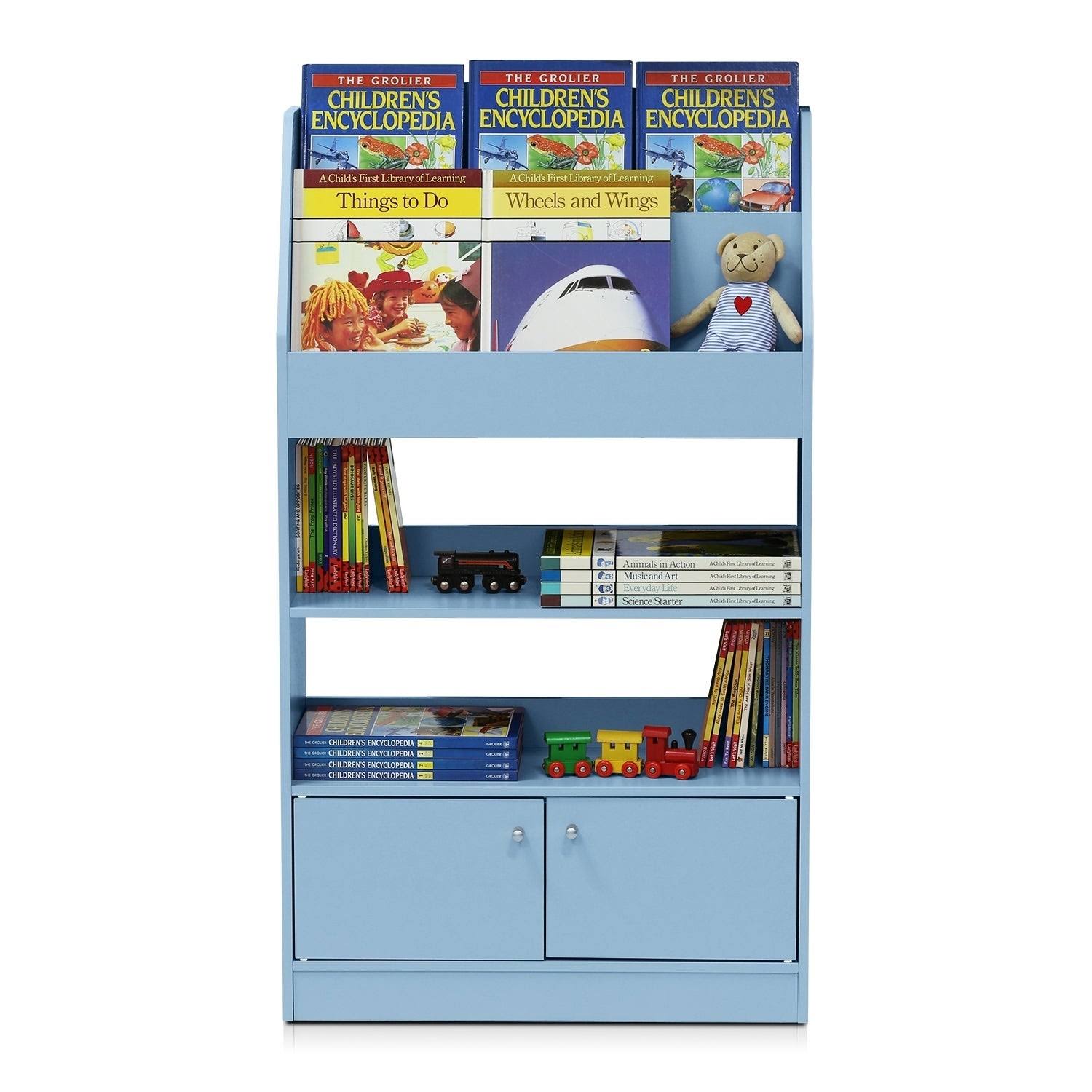 Furinno KidKanac Light Blue Magazine Bookshelf with Toy Storage Cabinet