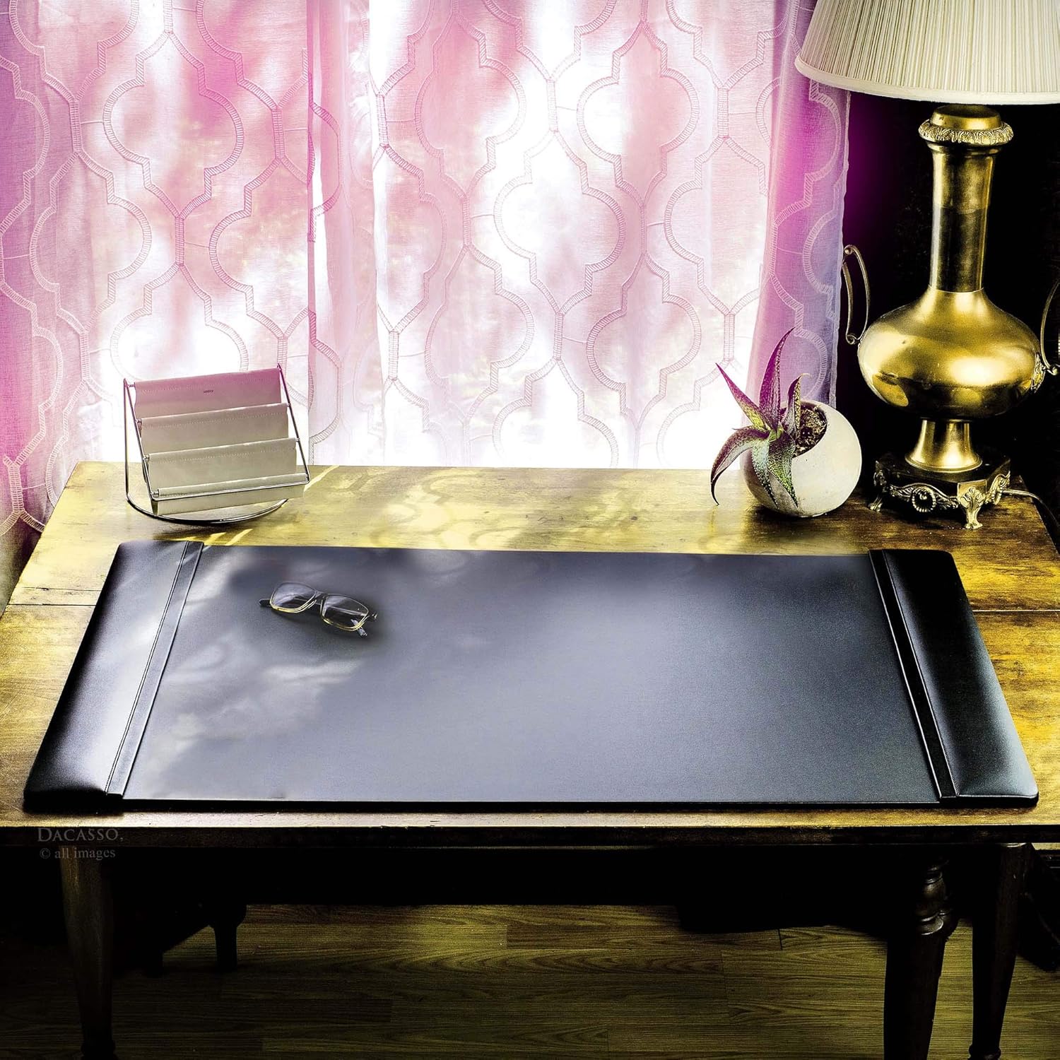 Black Leather Side-Rail Desk Pad/Desk Protector, 38