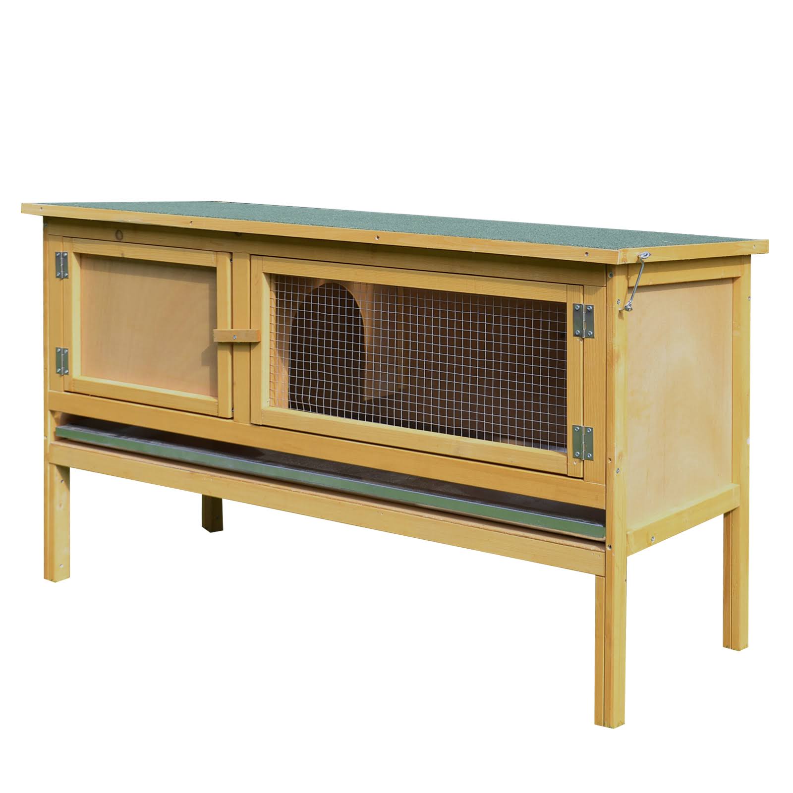 Pawhut Raised Outdoor Small Animal Backyard Habitat Wood Hutch Weather Resistant Cage