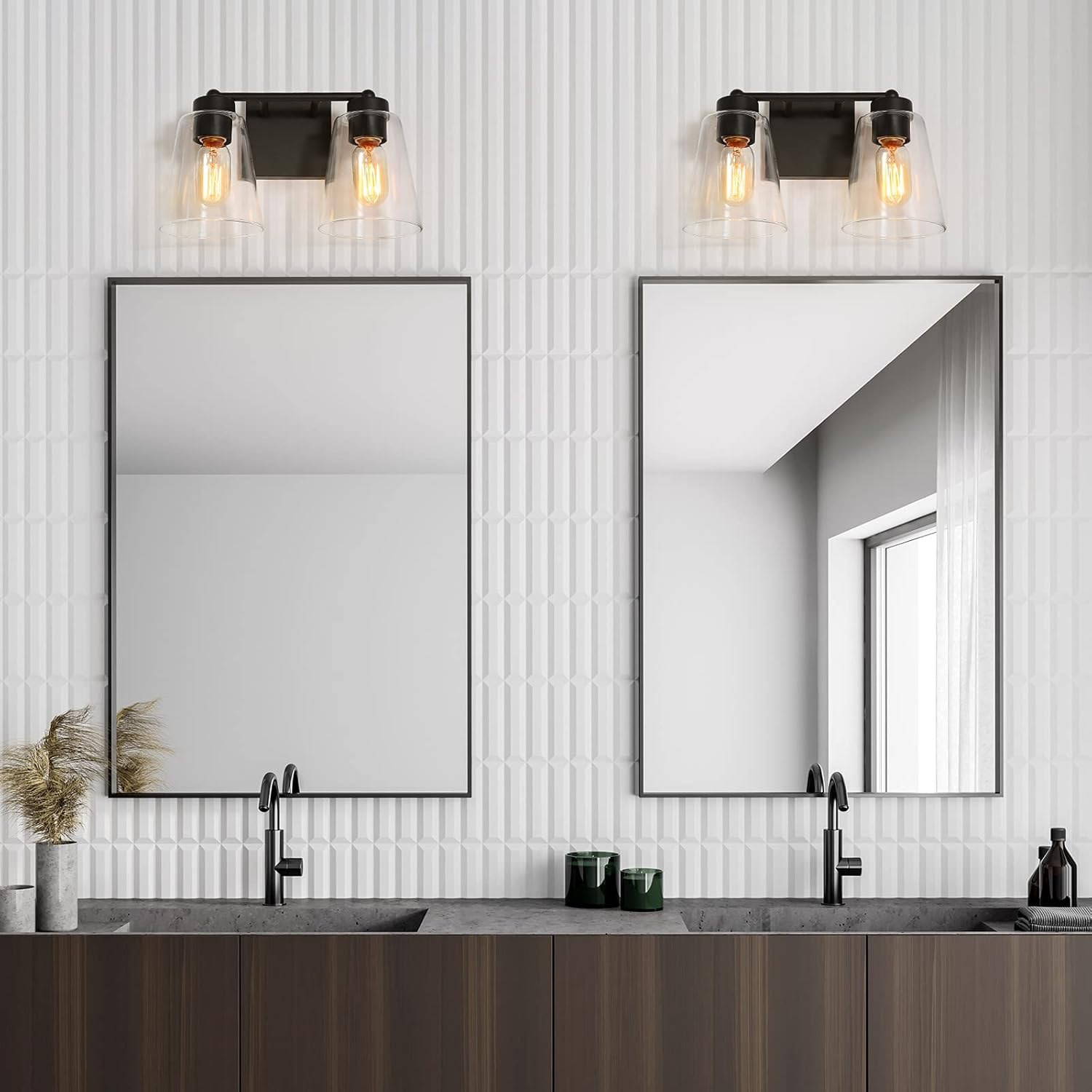 Bathroom Light Fixtures, 2-Light Black Vanity Lights for Bathroom, Farmhouse Rustic Vanity Lights with Clear Glass Shade（ 13&rsquo;&rsquo; L &times; 7&rsquo;&rsquo; W &times; 8&rsquo;&rsquo; H ）