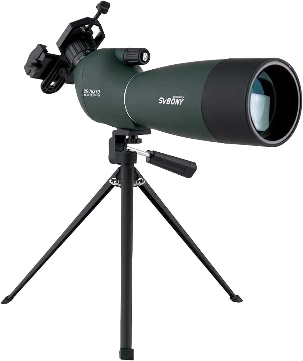SVBONY SV28 Spotting Scopes with Tripod,Hunting,25-75x70,Angled,Waterproof,Range Shooting Scope,with Phone Adapter,Compact, for Target Shooting,Birding,Stargazing,Wildlife Viewing Pack of 2