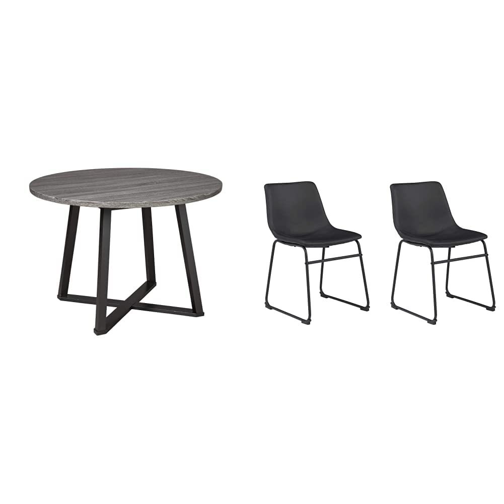 Signature Design by Ashley Centiar Mid Century Round Dining Room Table, Gray & Black