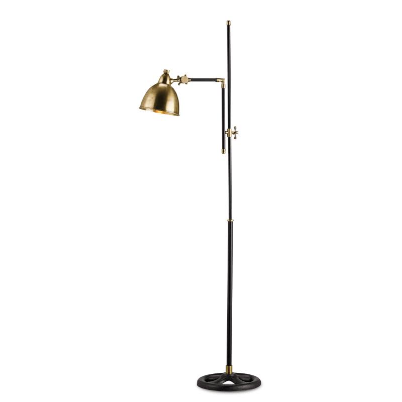 Currey and Company 8051 Drayton 1 Light Floor Lamp Vintage Brass / Black