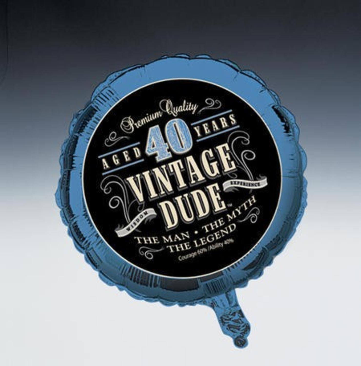 Pack of 10 Black and Blue Vintage Dude 40th Birthday Foil Party Balloons 18x22