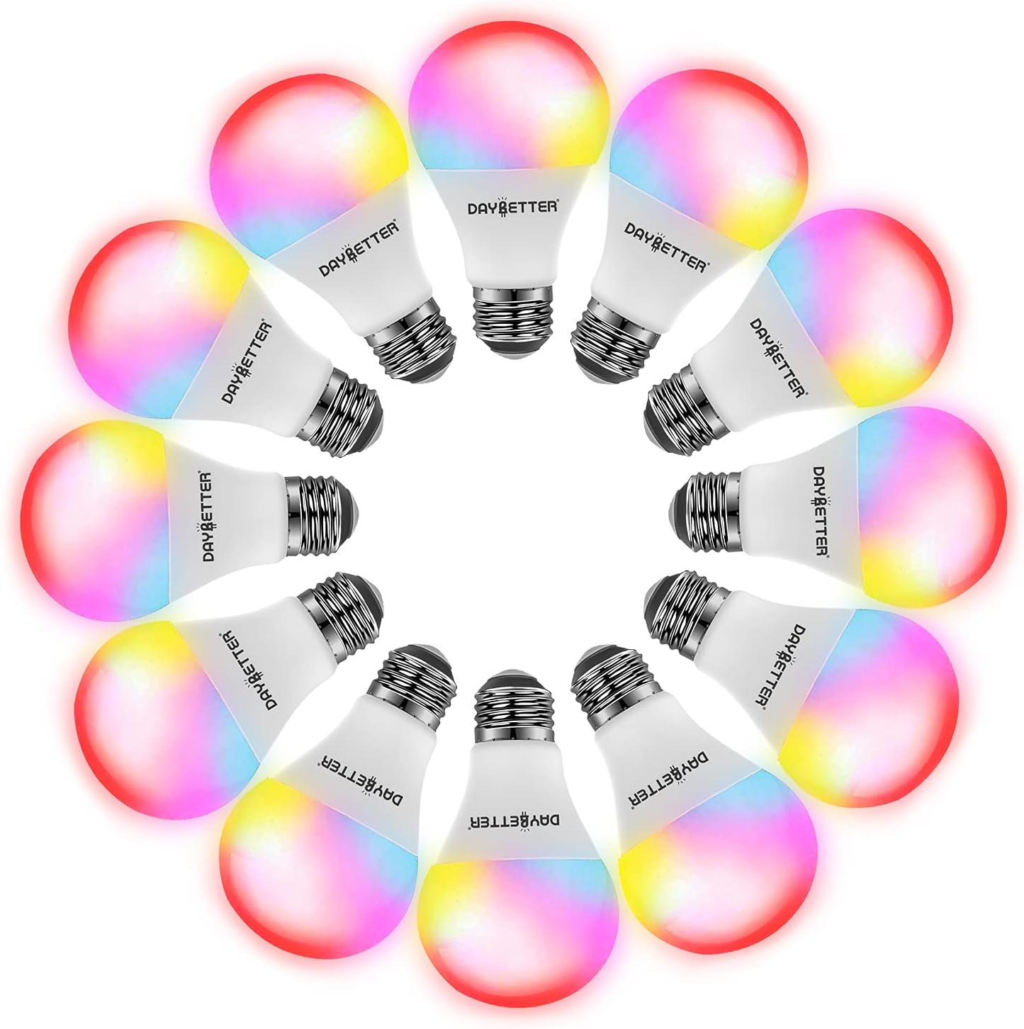 DAYBETTER Tuya Smart Light Bulbs, RGBW WiFi Color Changing Led Bulbs Compatible with Alexa and Google Home Assistant, A19 E26 9W 800LM Multicolor Led Light Bulb, No Hub Required, Light Bulbs 12 Pack Pack of 2