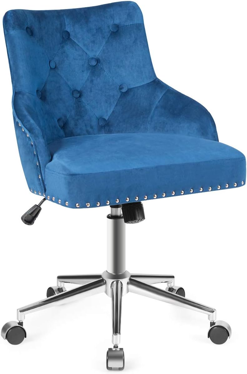 Giantex Modern Home Office Chair, Tufted Velvet Swivel Armchair, Mid-Back Velvet Office Chair with Soft Seat, Adjustable Task Chair Computer Desk Chair for Living Room Bedroom Study (Turquoise)