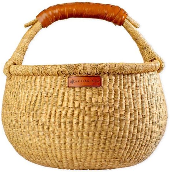 Fall Market Basket | Handwoven Bolga Natural Market Basket | Halloween Baskets | Reusable Grass Shopping Basket | Bolga Grass Fruit Basket (Tan) Pack of 2