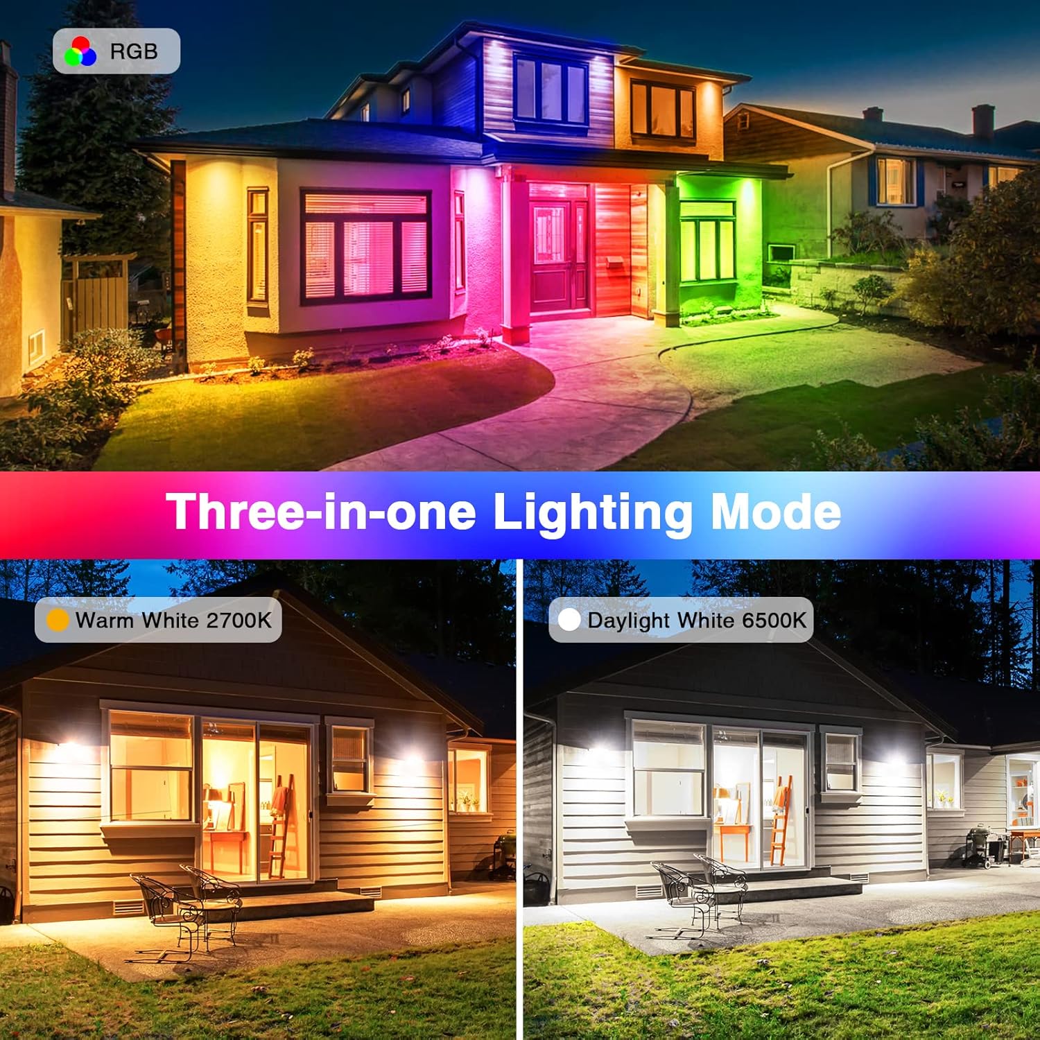 Onforu 2 Pack LED Flood Light RGBCW 240W Equivalent, 2700K-6500K & 16 Million Colors 27 Modes, IP66 Waterproof Christmas Lights, APP Control Uplights, Stage Lights Music Synchronize,Timing