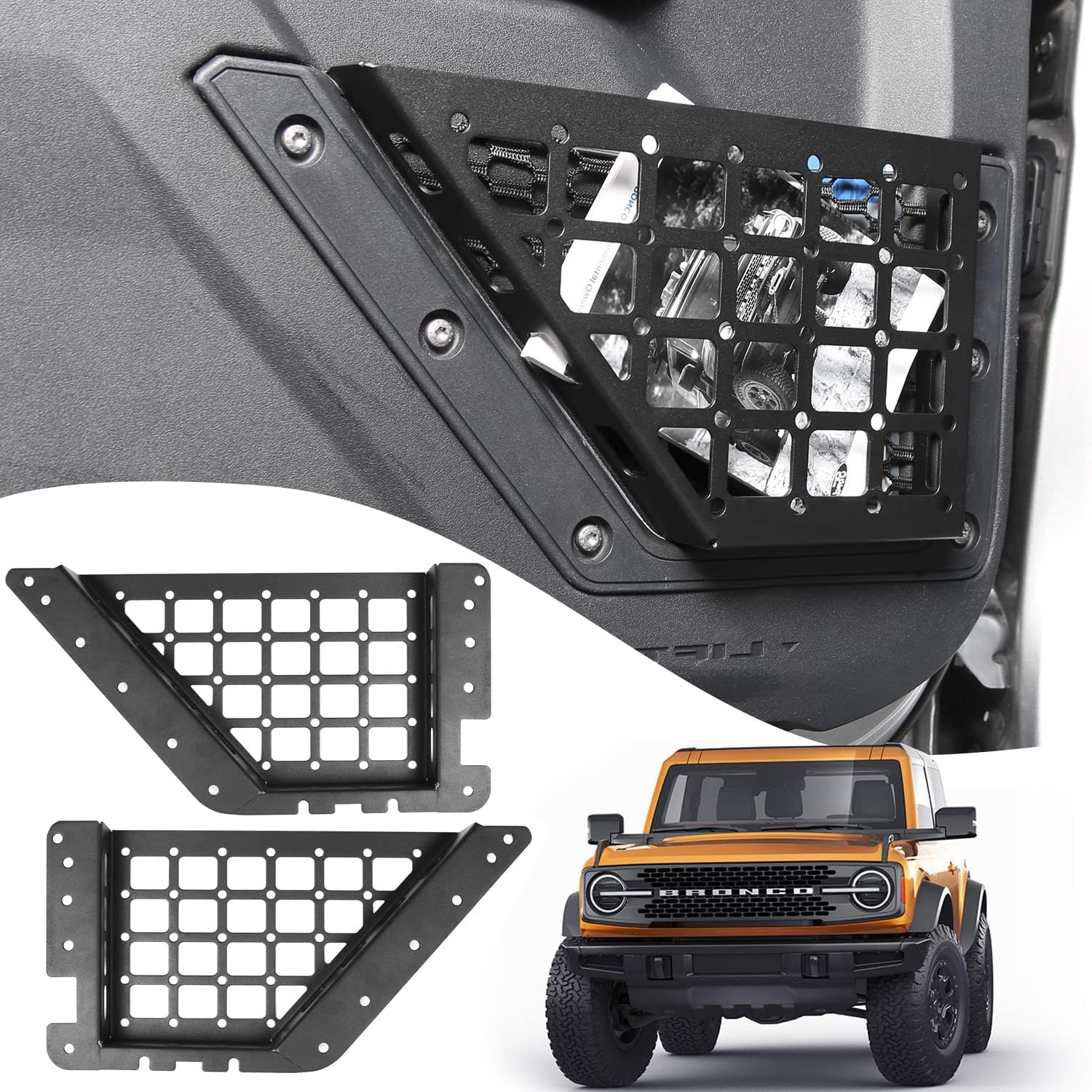 KUNIST for Ford Bronco Accessories 2022 2021 Front Door Panel Pocket Manganese Steel Storage Box Door Side Expand Organizer (2pcs)