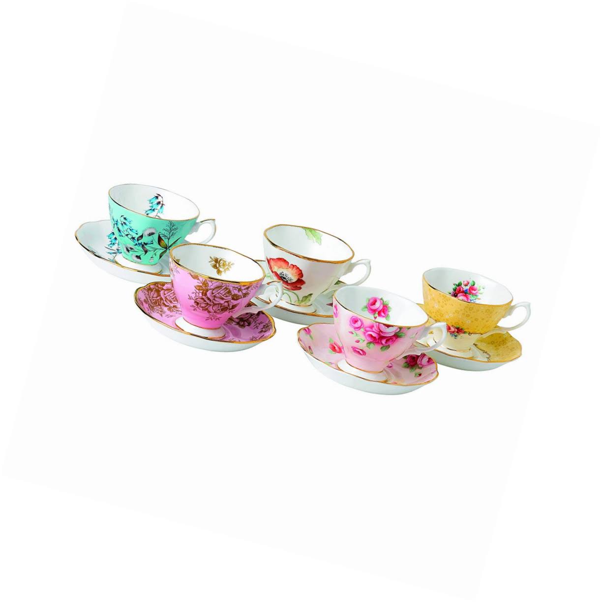Royal Albert 40017548 100 Years 1950-1990 Teacup u0026 Saucer Set, Multicolor , 5 Piece
