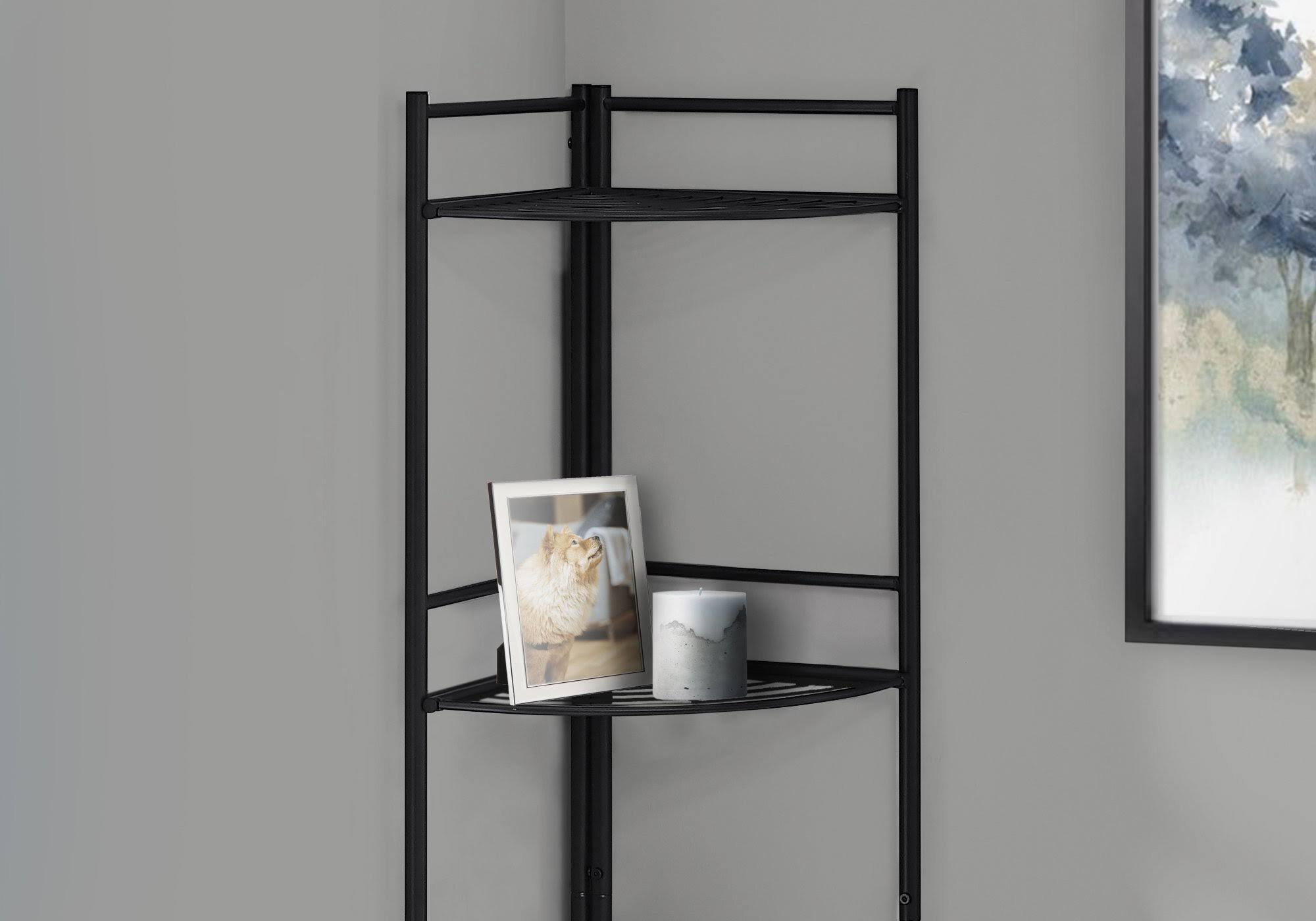18.5x22 x 13.5x22 x 57.75x22 Black Metal Corner Etagere Bookcase