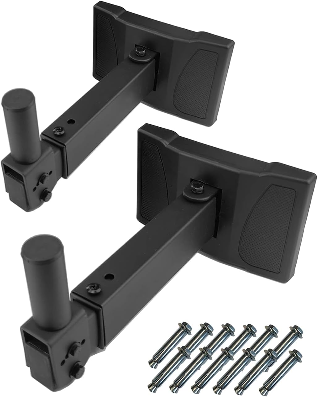 BIGalleons HW-339 Speaker Wall Mount Stand, Rotatable Angle, Adjustable Swivel Tilt Speaker Mount Bracket, Home Surround Sound System 100 Lbs Capacity Screw Hidden(2 Packs, Black) Pack of 2