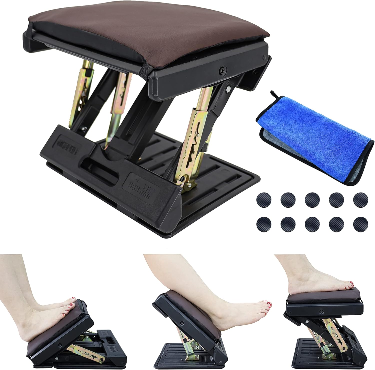 Adjustable Office Footrest with 4 Height Levels, Under-Desk Foot Rest with Massage Surface, Maximum Load 120 Pounds (Black) Pack of 2