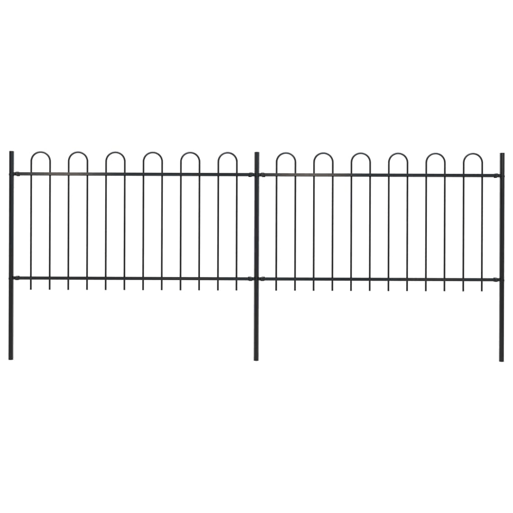 vidaXL Garden Fence with Hoop Top Steel 11.2ft Black